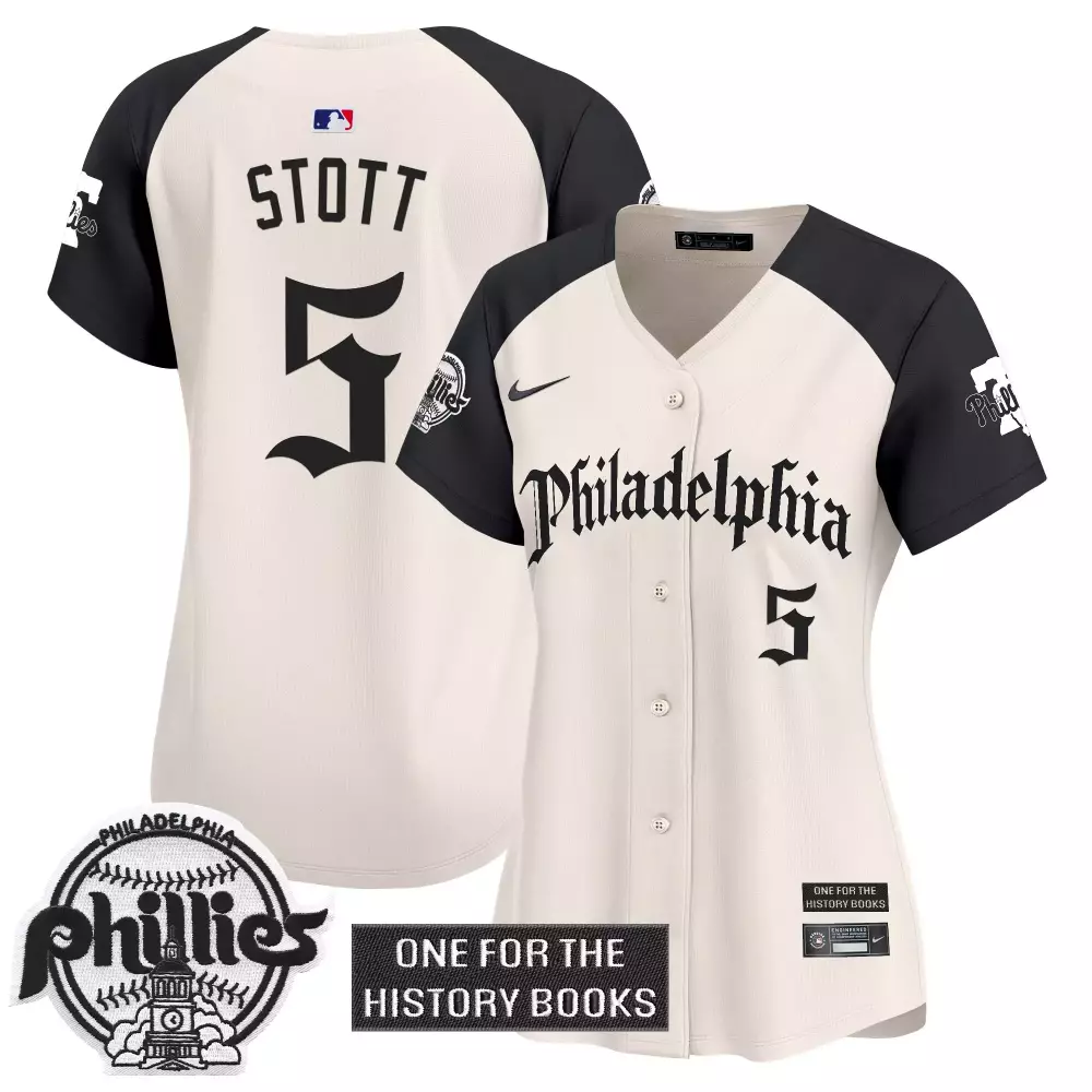 Stott 5 Women's Philadelphia Phillies 2023 Cream Vapor Jersey | Embroidered Patch | Limited Edition Fan Gear | For Men, Women & Youth