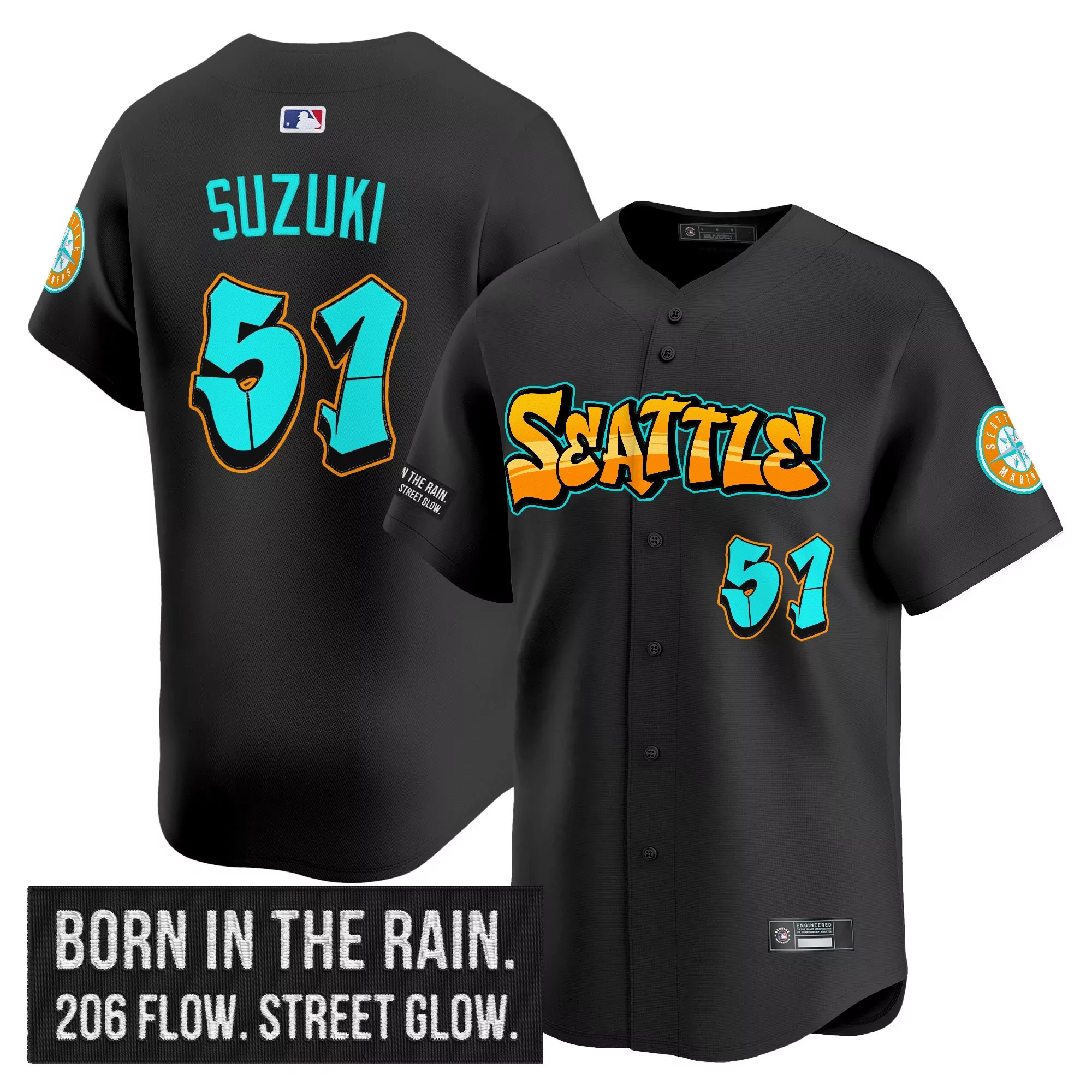 suzuki 51 men s vapor jersey seattle mariners black graffiti edition 2023