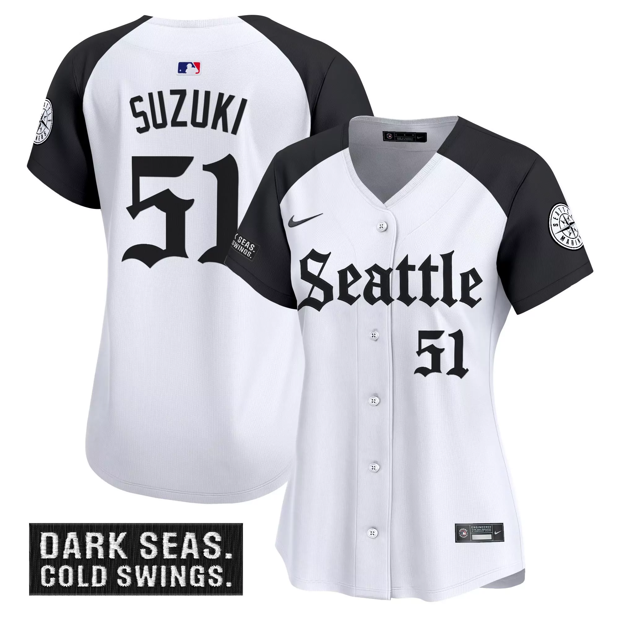 suzuki 51 women s seattle mariners vapor jersey white black dark seas patch 2023
