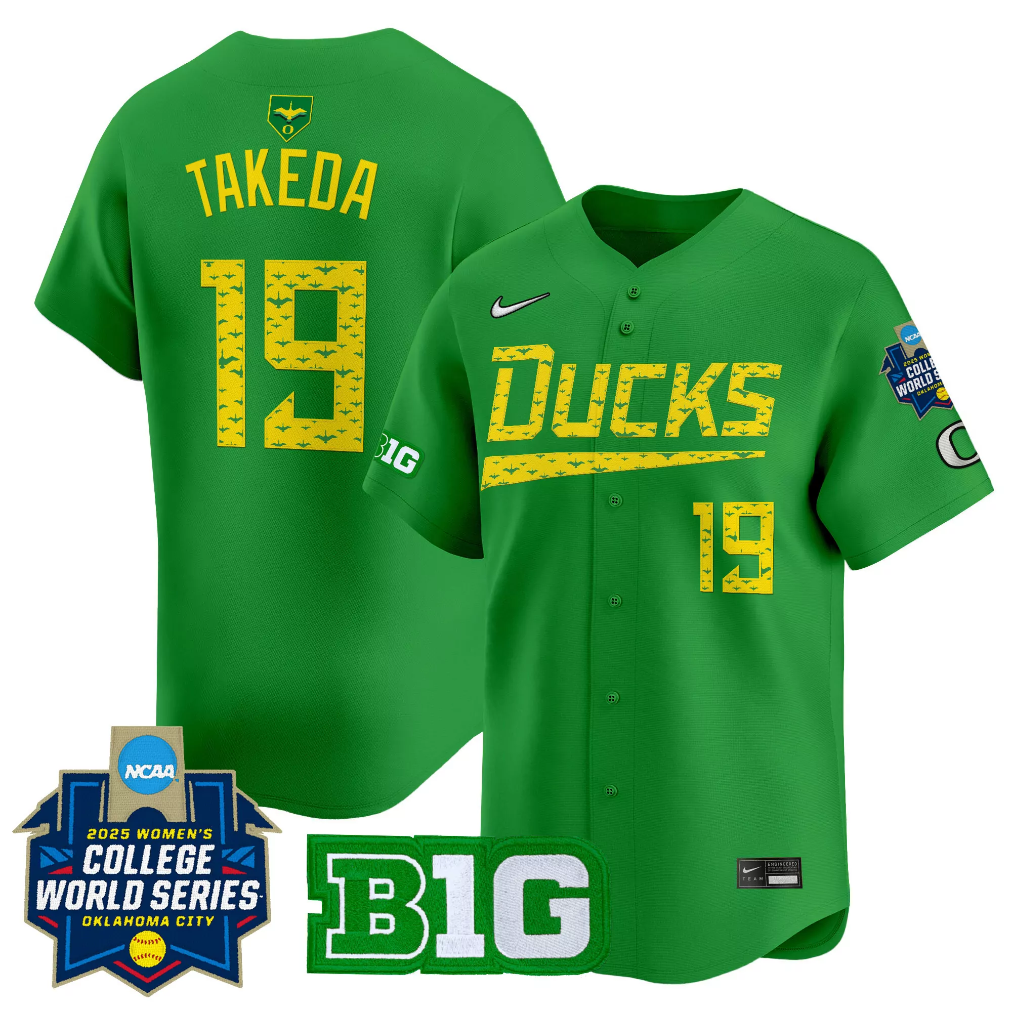 takeda 19 women s stitched vapor jersey oregon ducks green 2025 wcws b1g patch