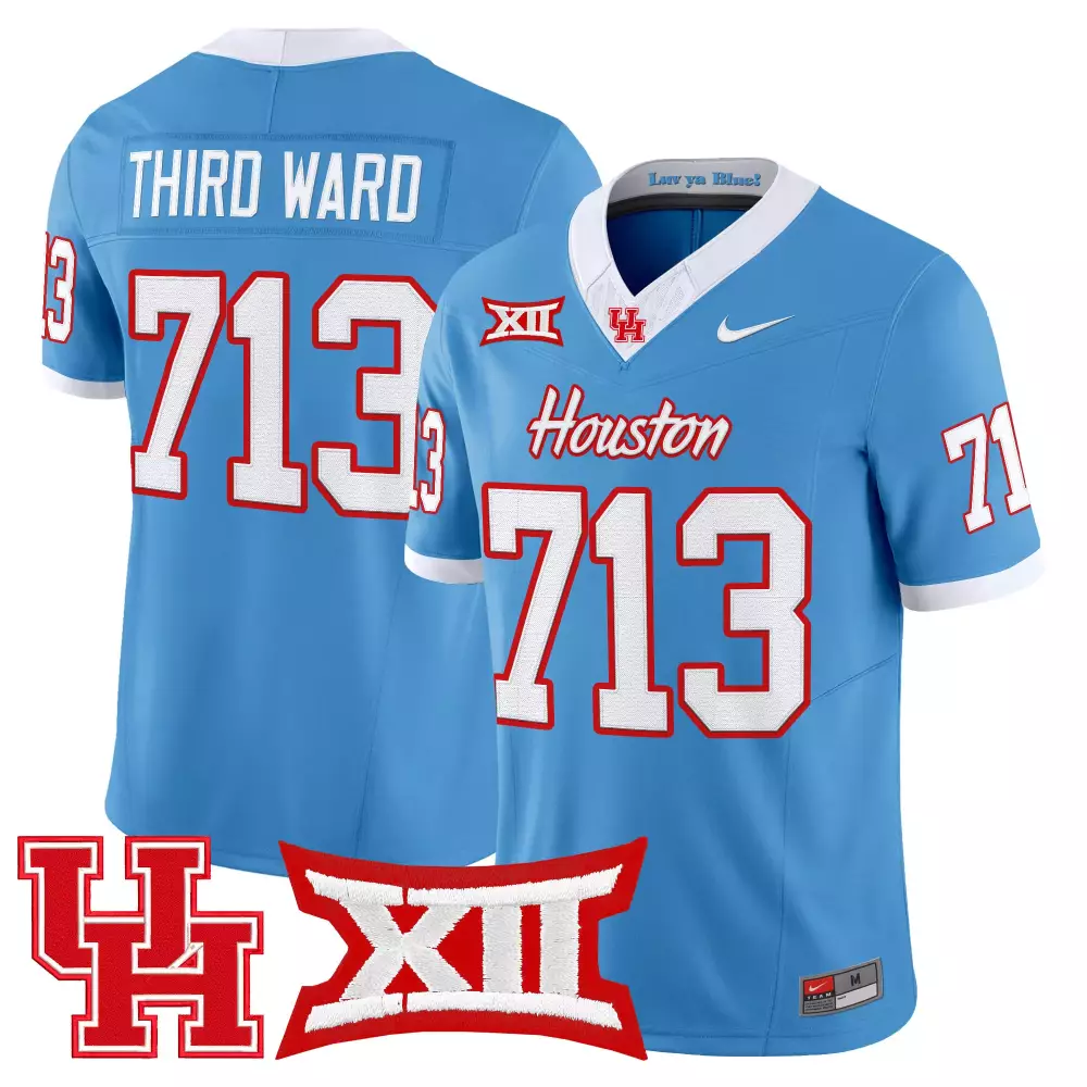 third ward 713 men s houston cougars 2025 vapor jersey all stitched light blue embroidered xii patch