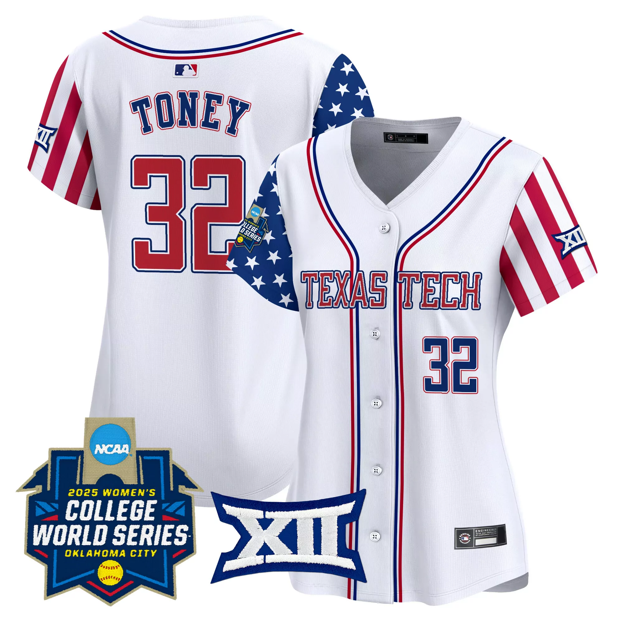 toney 32 women s texas tech red raiders white vapor jersey 2025 college world series edition