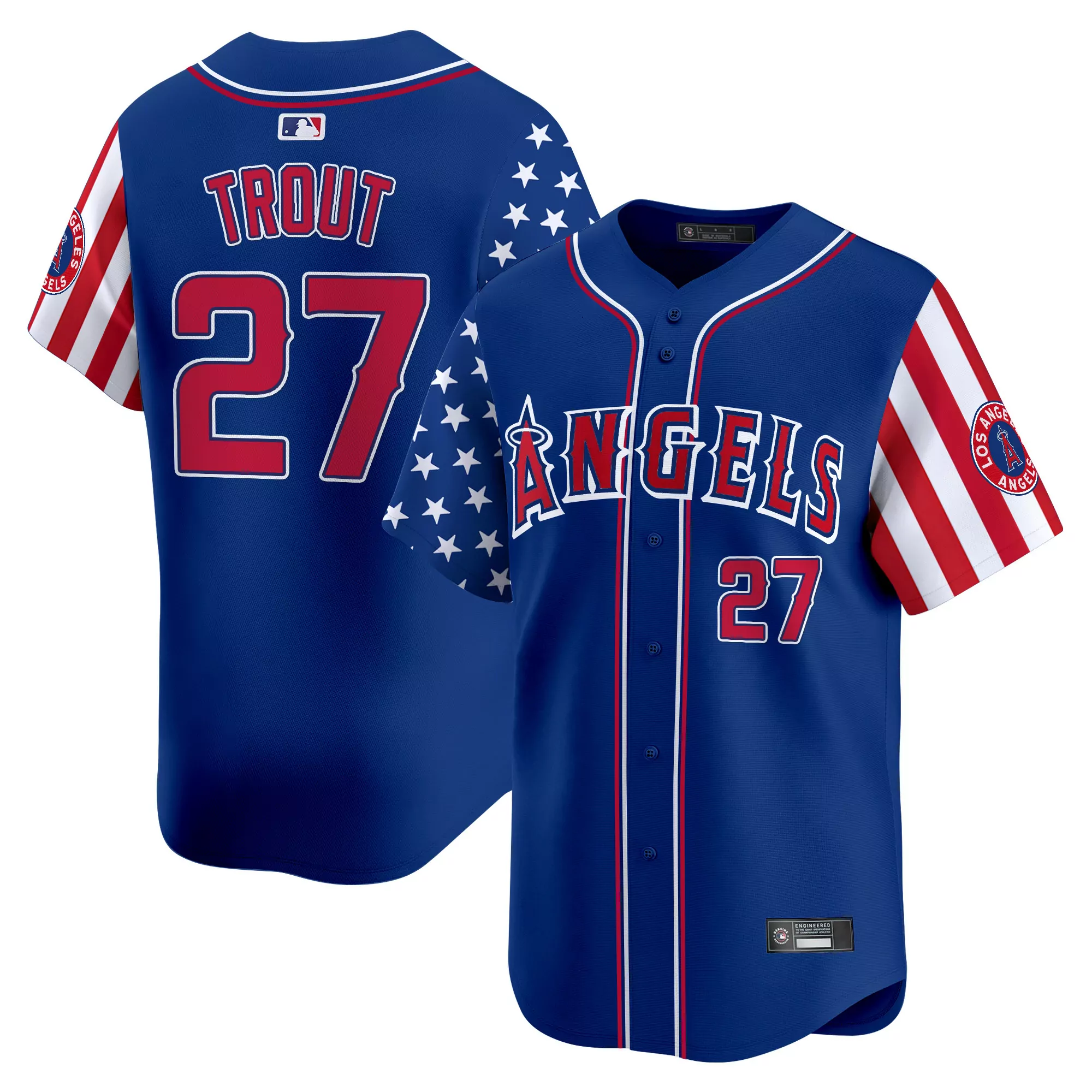 trout 27 men s stitched vapor jersey los angeles angels blue independence day 2025