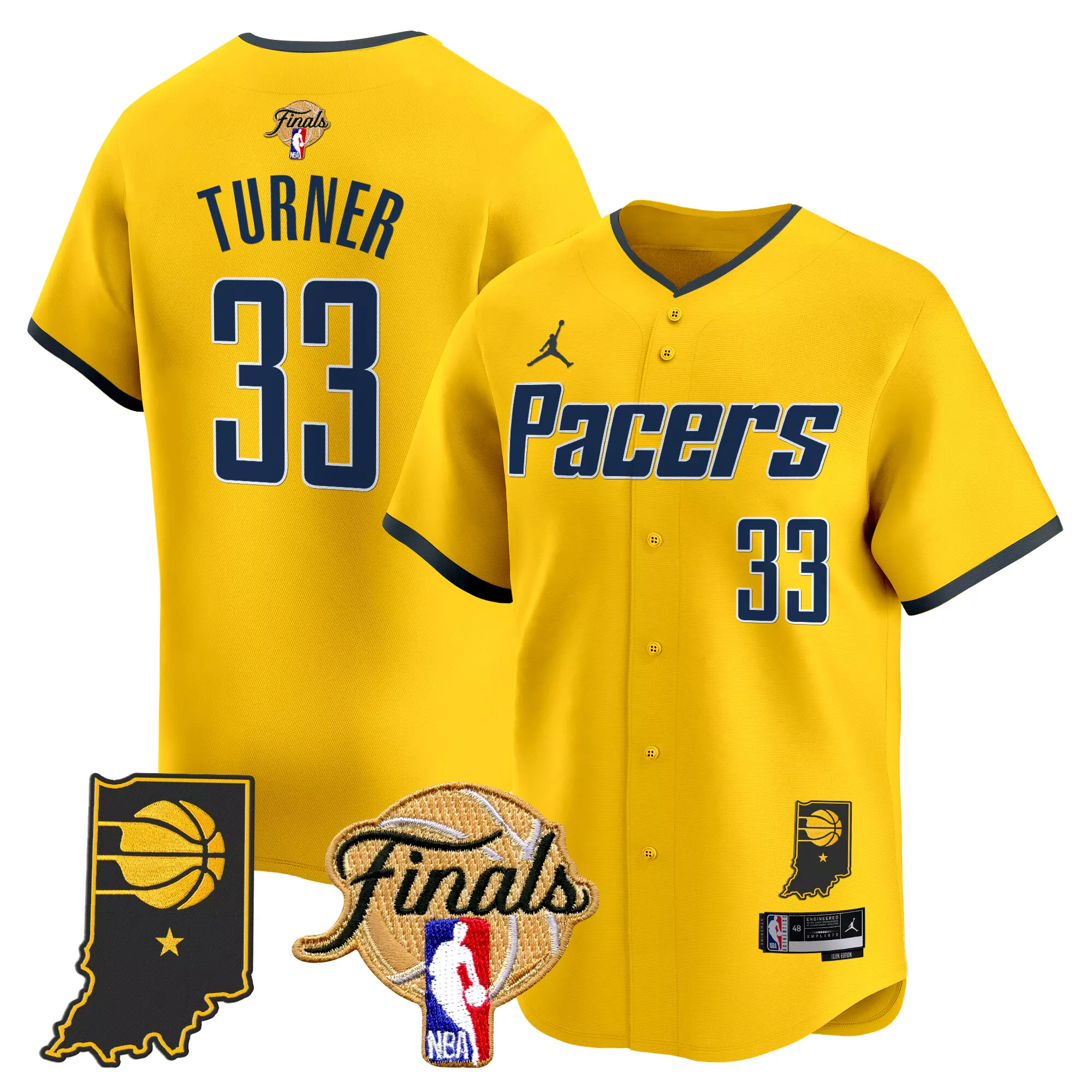 turner 33 men s indiana pacers 2025 finals vapor stitched jersey yellow