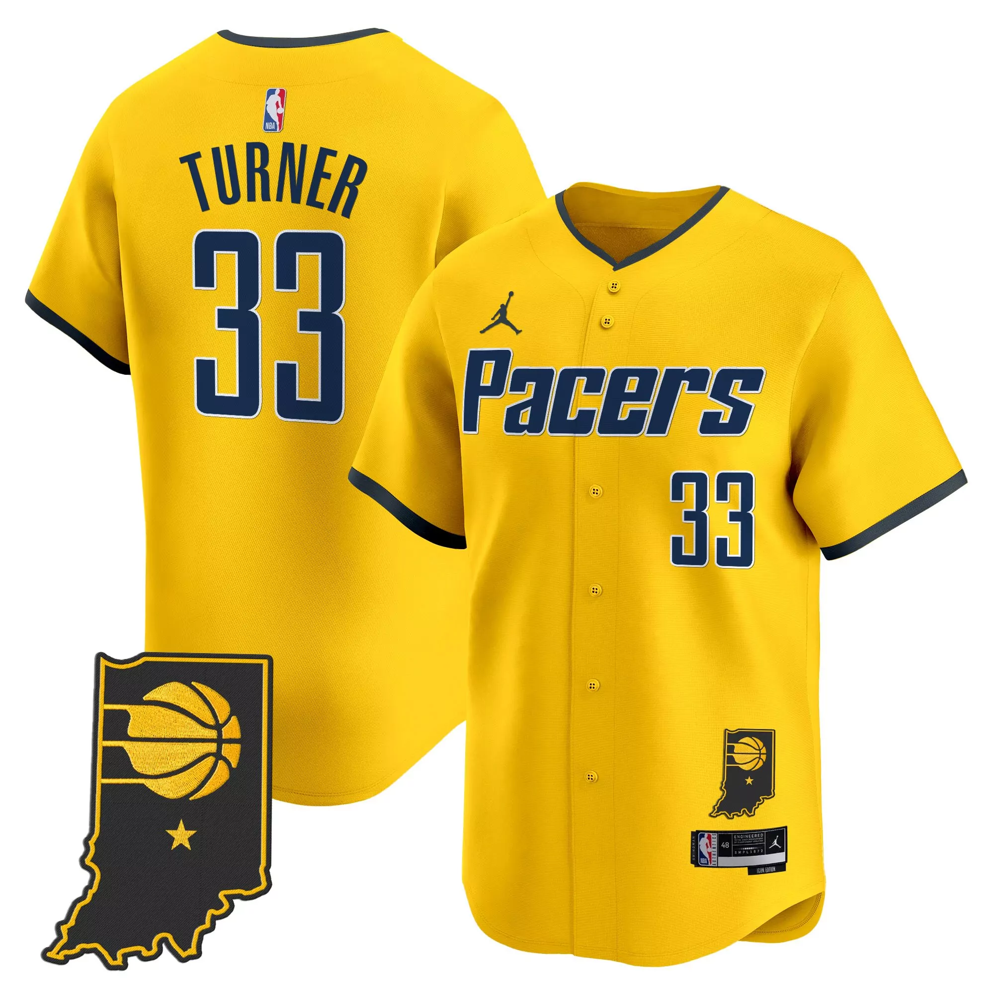 turner 33 men s indiana pacers yellow vapor jersey all stitched embroidered patch 2023