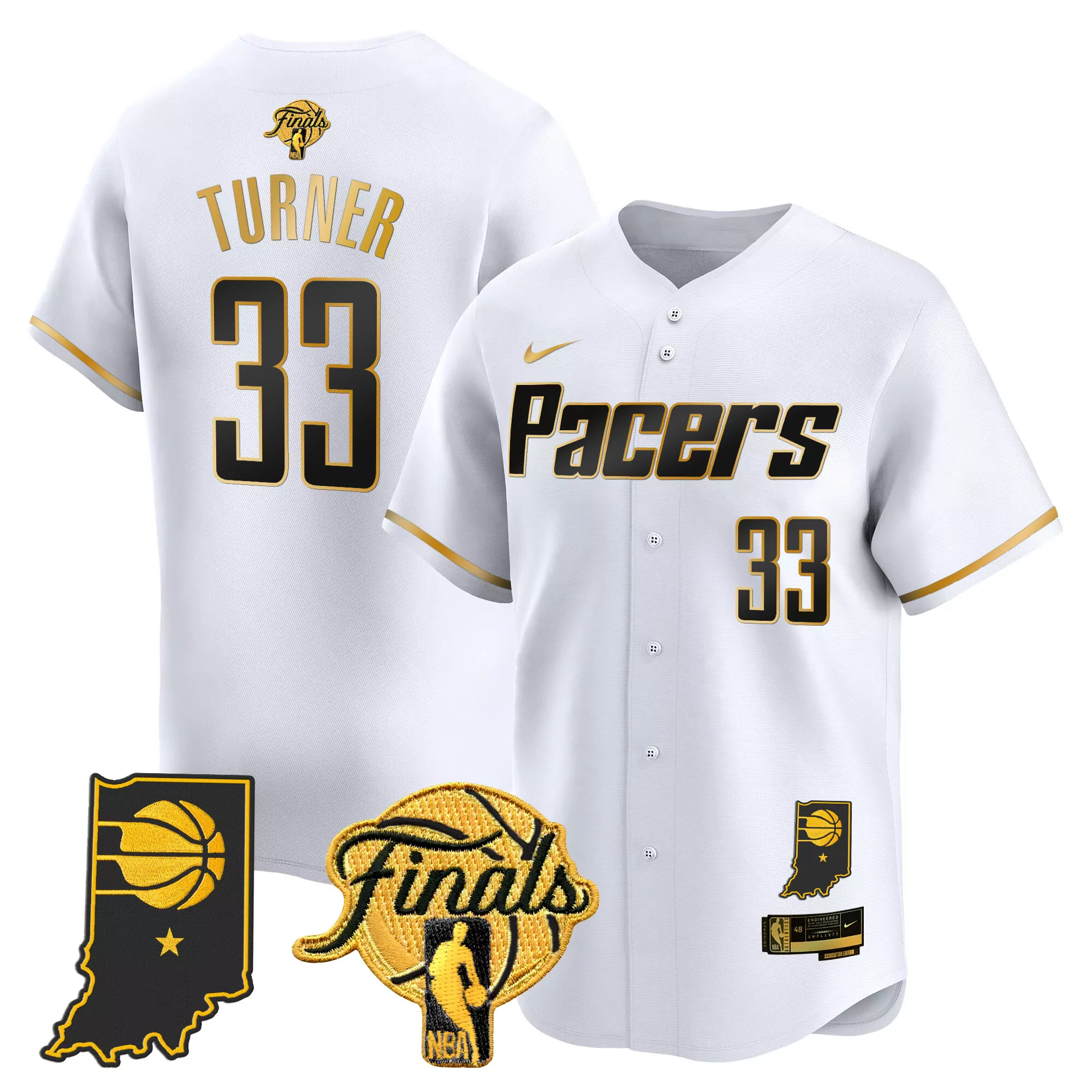 turner 33 men s white indiana pacers 2025 finals stitched vapor jersey with patches