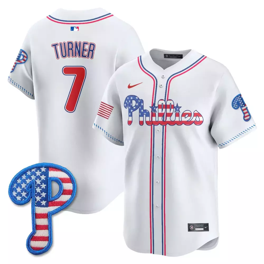 Turner 7 Men's Philadelphia Phillies 2025 White Vapor Jersey | Fourth of July Embroidered Patch | Game Day Outfit | For Men, Women & Youth