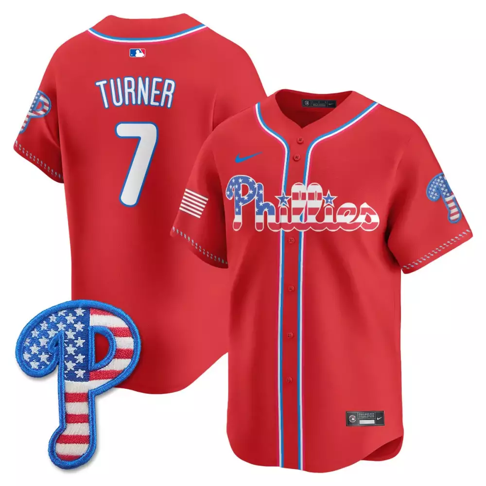 Turner 7 Men's Philadelphia Phillies 2023 Stitched Vapor Jersey | White Liberty Edition | Stylish Fan Gear | For Men, Women & Youth