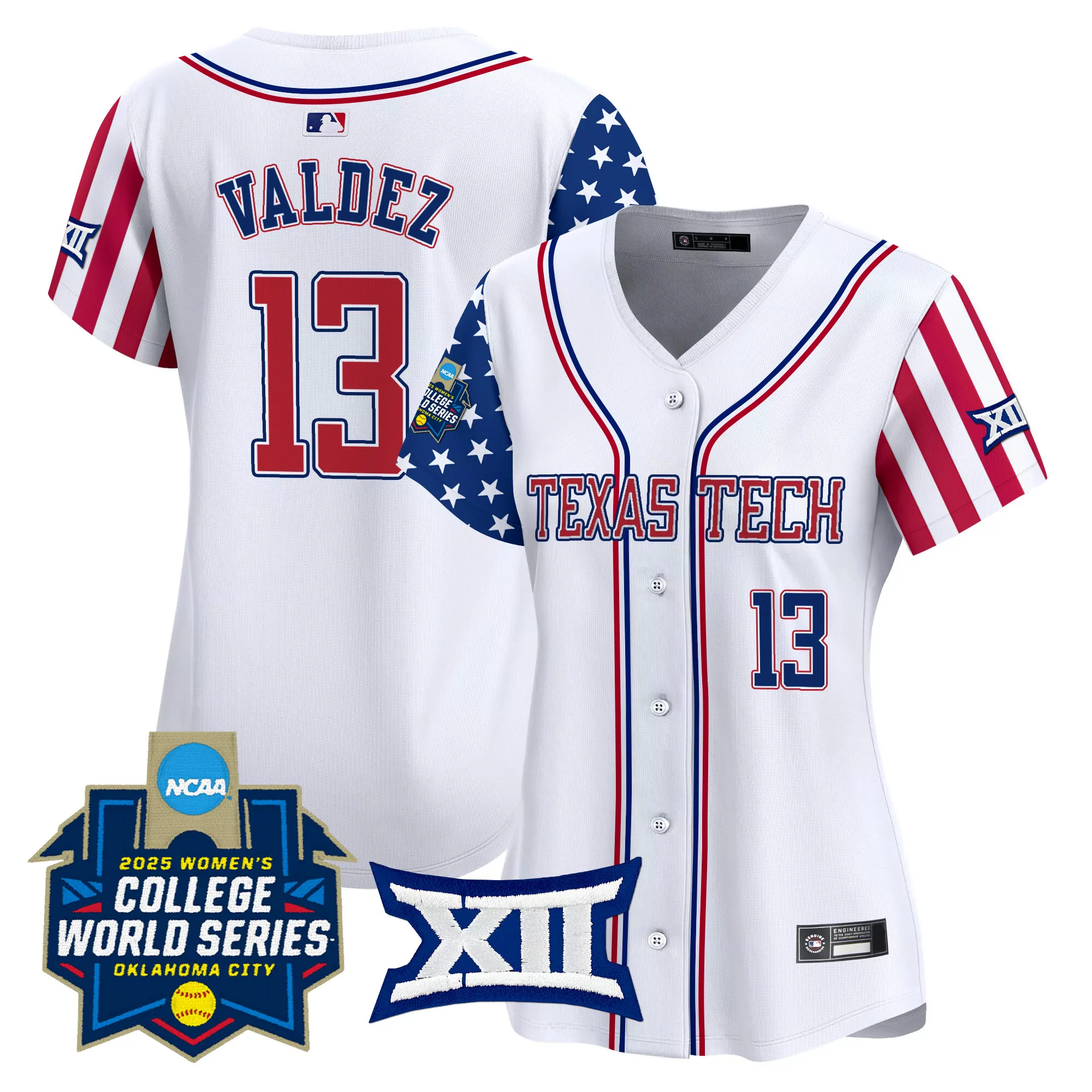 valdez 13 women s stitched vapor jersey texas tech red raiders white 2025 college world series
