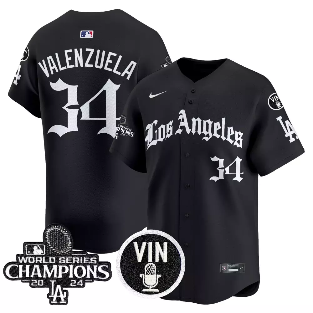 valenzuela 34 men s black vapor jersey la dodgers 2024 world series champions stitched