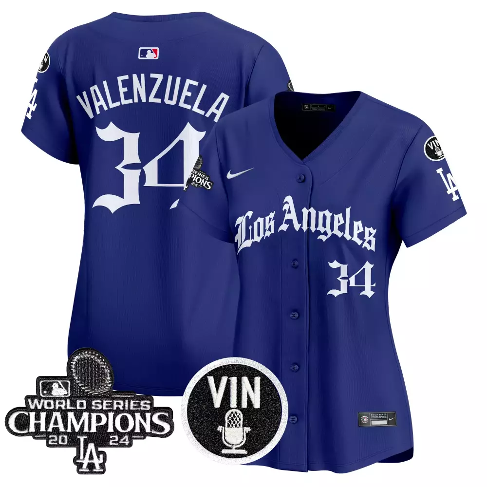 valenzuela 34 women s stitched vapor jersey la dodgers 2024 world series champions blue