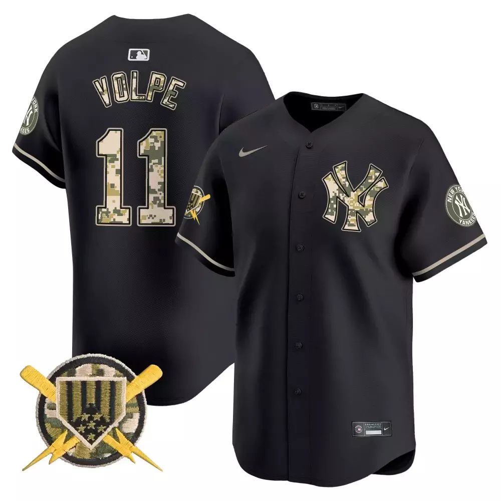 Volpe 11 New York Yankees 2023 Armed Forces Day Black Vapor Jersey | Stitched Patch | Limited Edition Fan Gear | For Men, Women & Youth