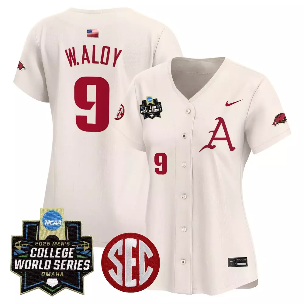 w aloy 9 women s arkansas razorbacks 2025 college world series stitched vapor jersey red