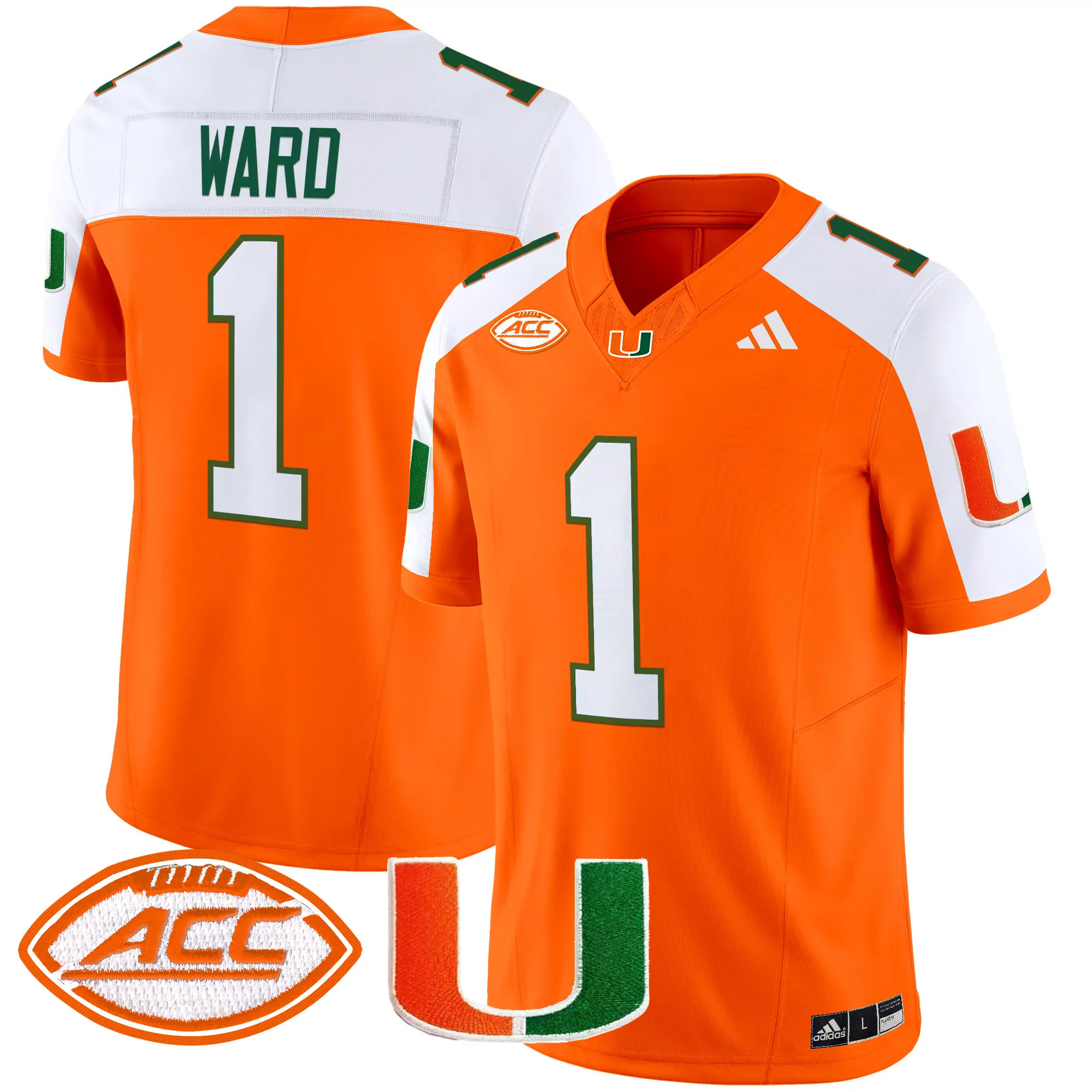 ward 1 men s miami hurricanes 2024 vapor stitched baseball jersey orange acc patch
