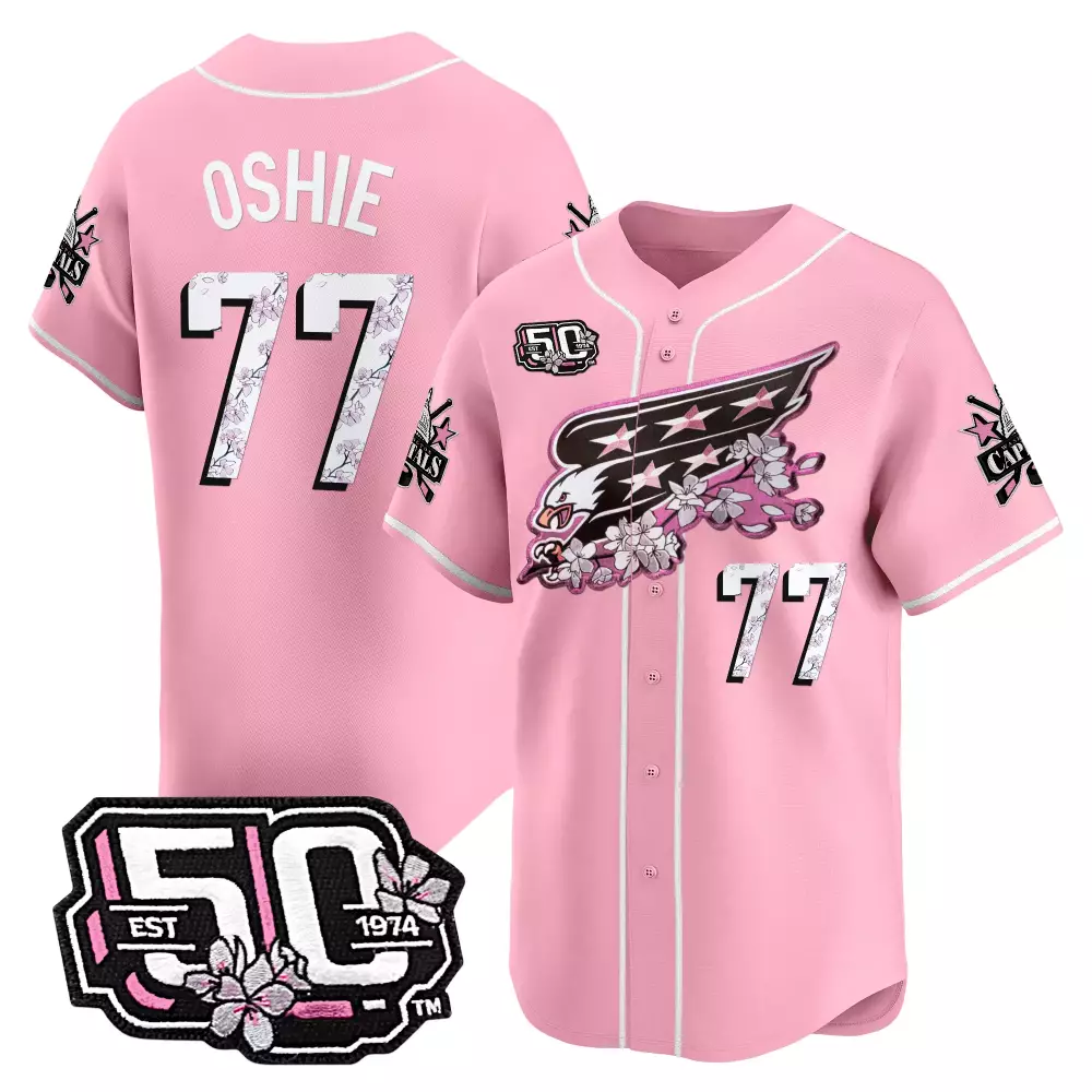 washington capitals pink vapor jersey oshie 77 men s stitched 50th anniversary patch 2023