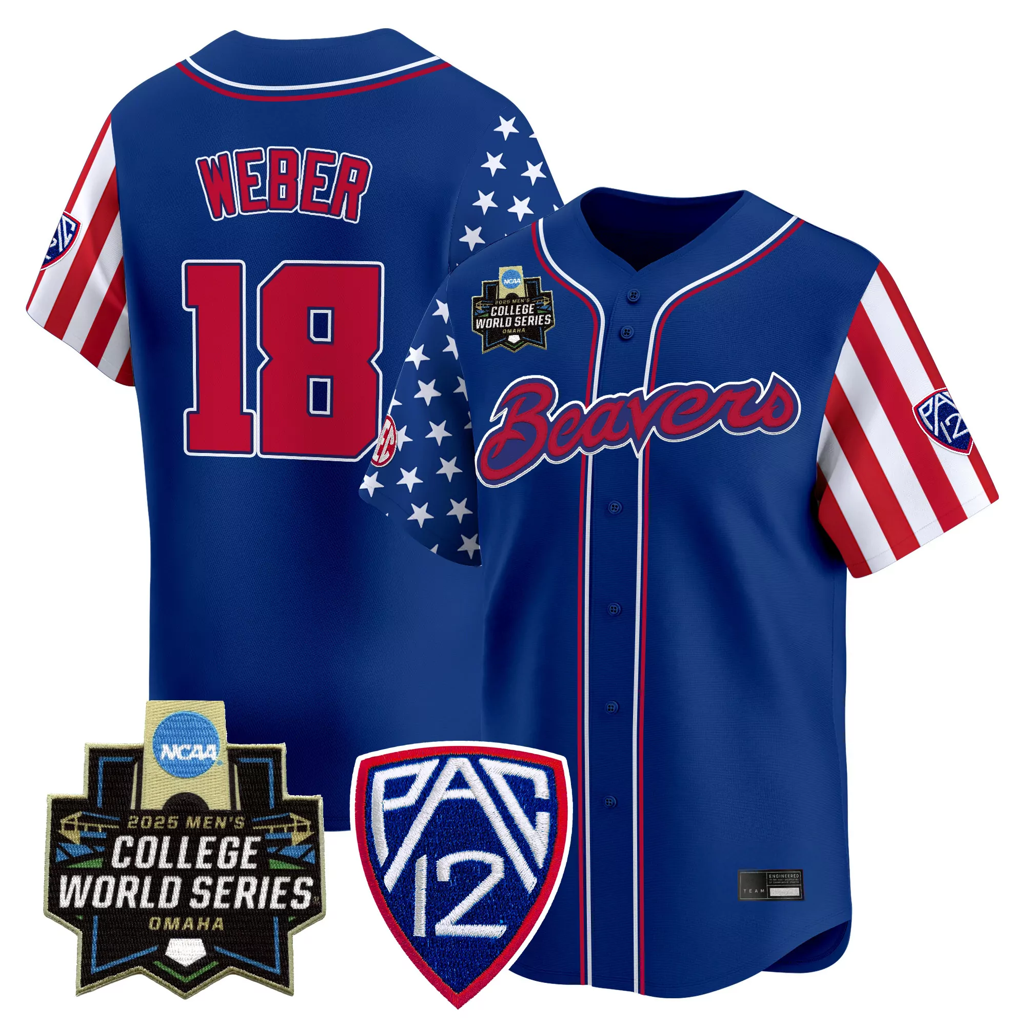 weber 18 men s oregon state beavers blue stitched vapor jersey with 2025 college world series patch