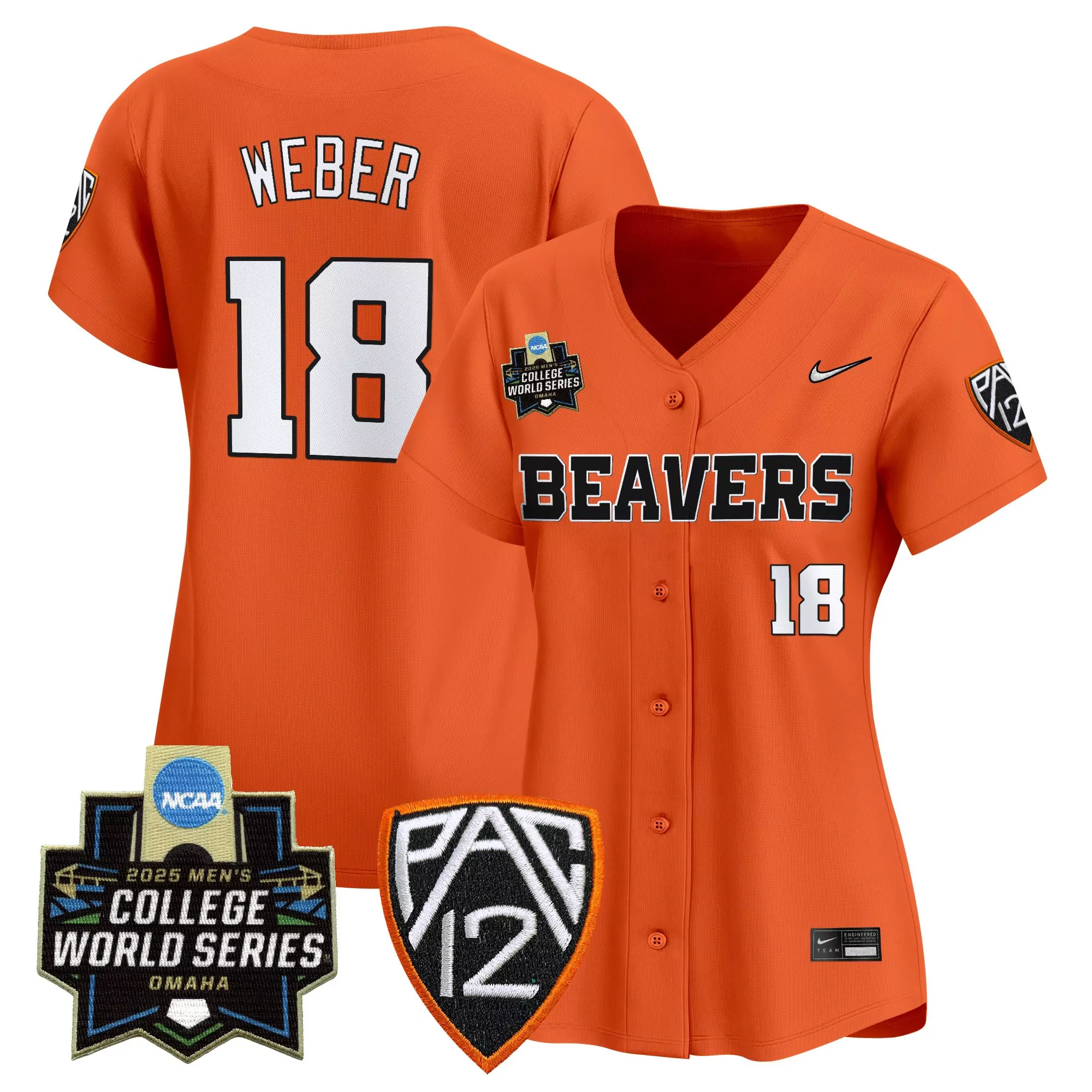 weber 18 women s orange oregon state beavers vapor jersey 2025 college world series patch
