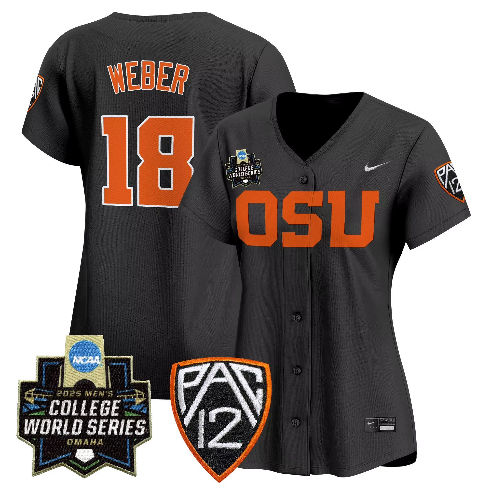 weber 18 women s orange oregon state beavers vapor jersey 2025 college world series patch