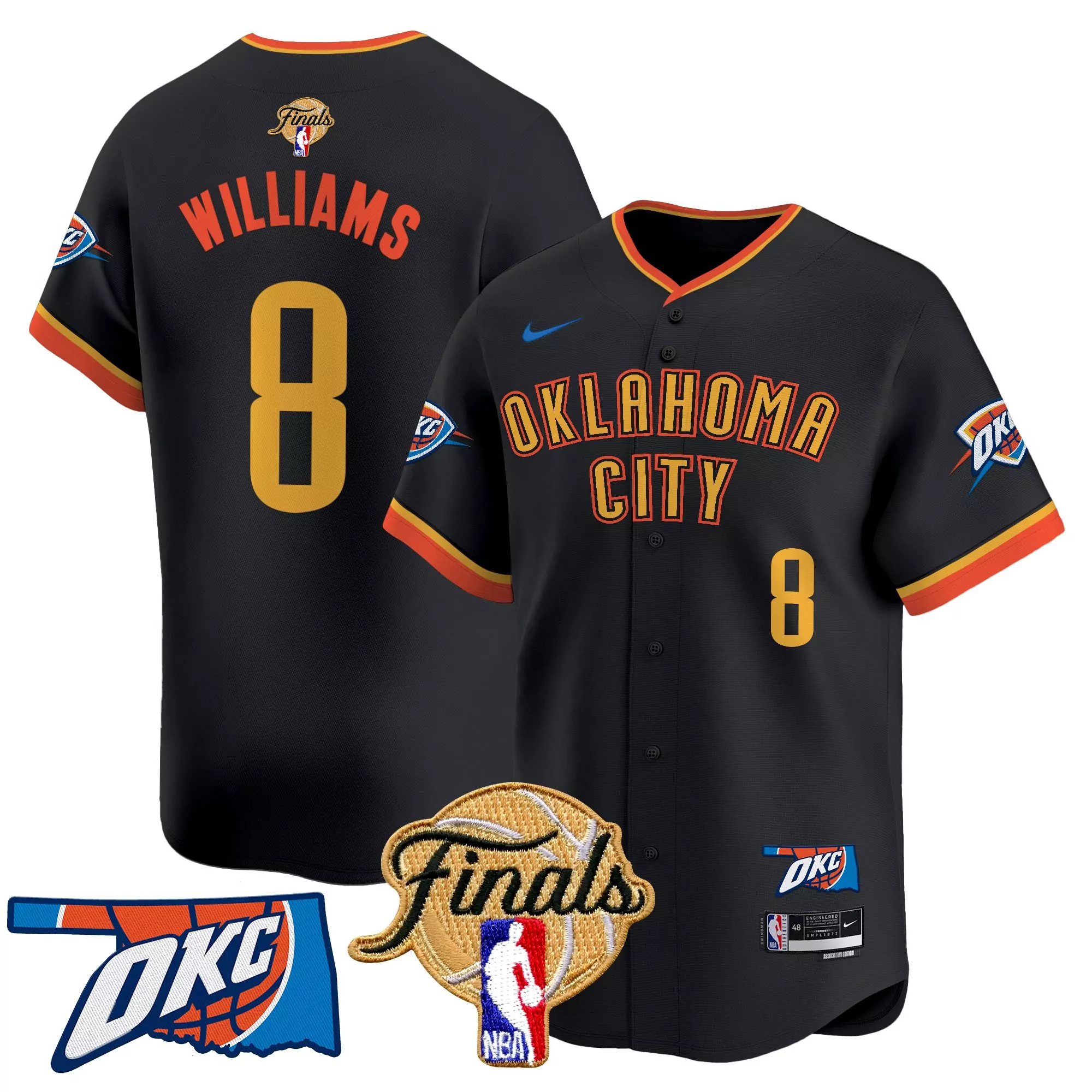 williams 8 men s black oklahoma city thunder vapor stitched jersey with okc patch 2023