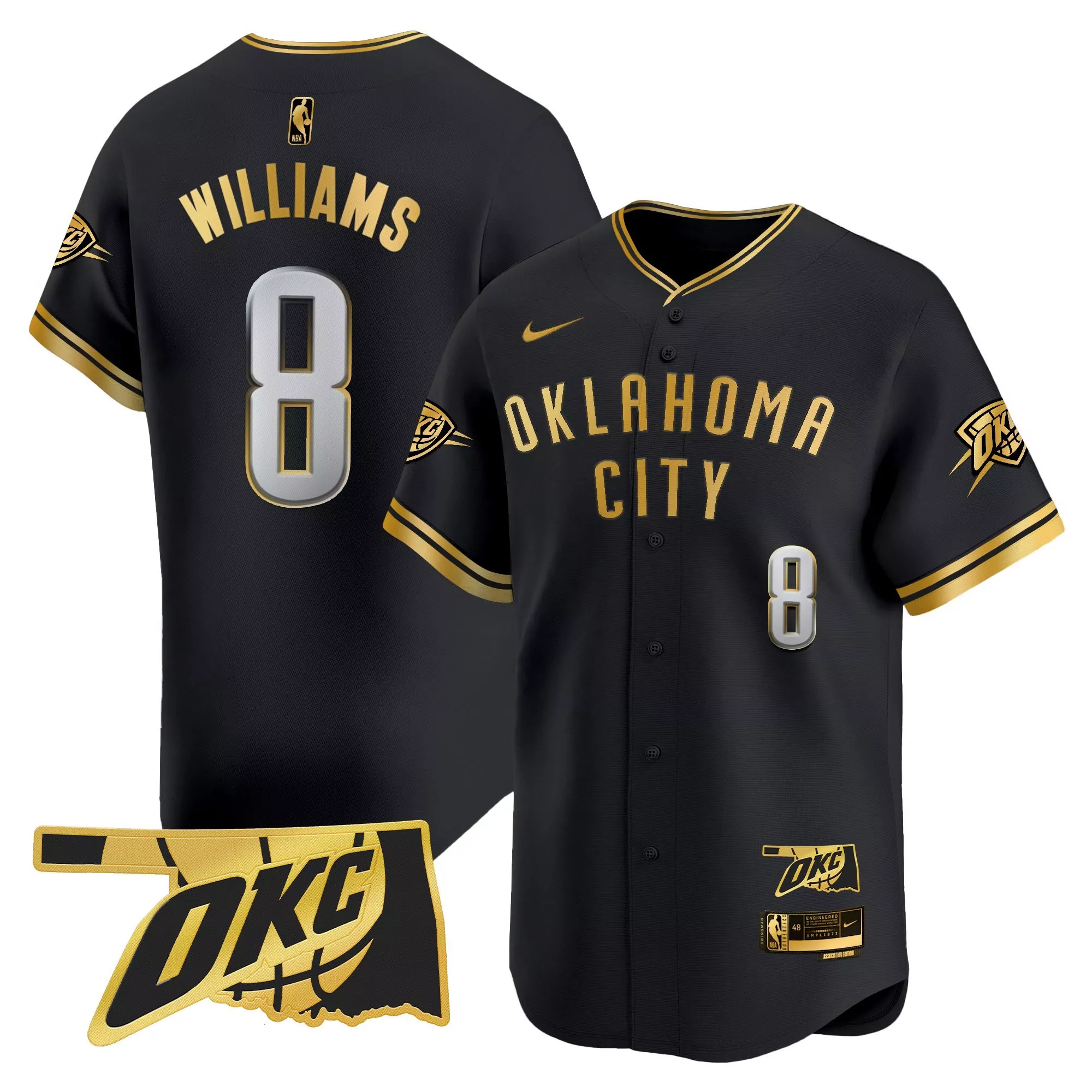 williams 8 men s black oklahoma city thunder vapor stitched jersey with okc patch 2023