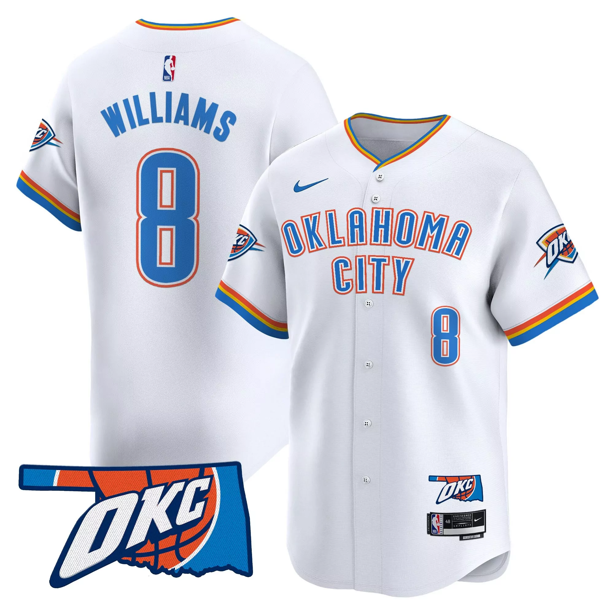 williams 8 men s oklahoma city thunder vapor baseball jersey all stitched embroidered patch 2023