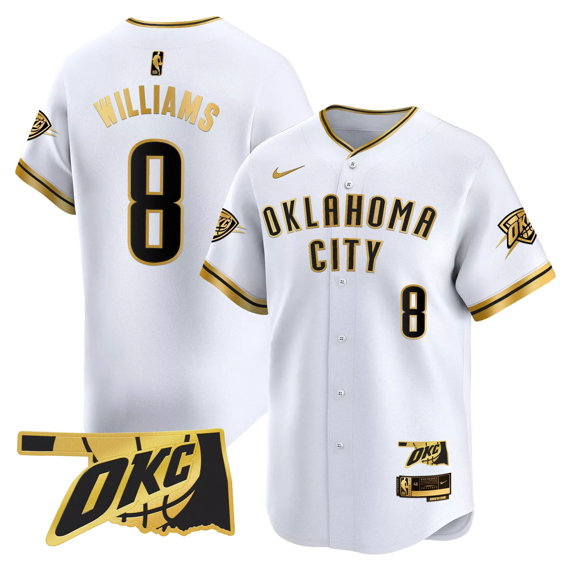 williams 8 men s oklahoma city thunder vapor baseball jersey all stitched embroidered patch 2023