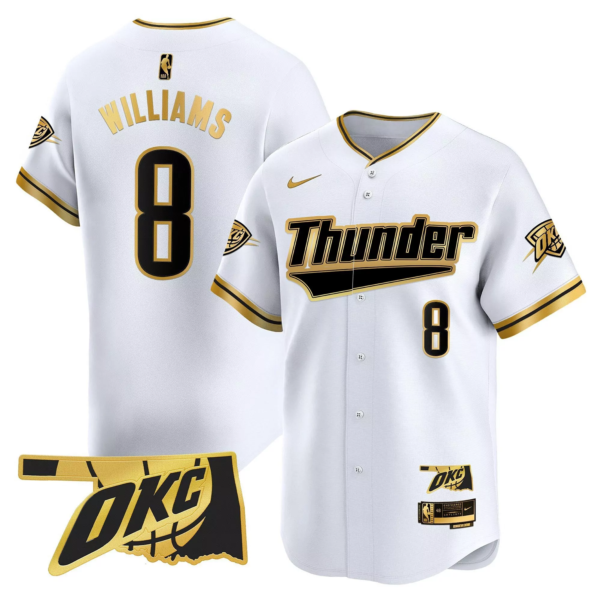 williams 8 men s oklahoma city thunder vapor baseball jersey all stitched embroidered patch 2023