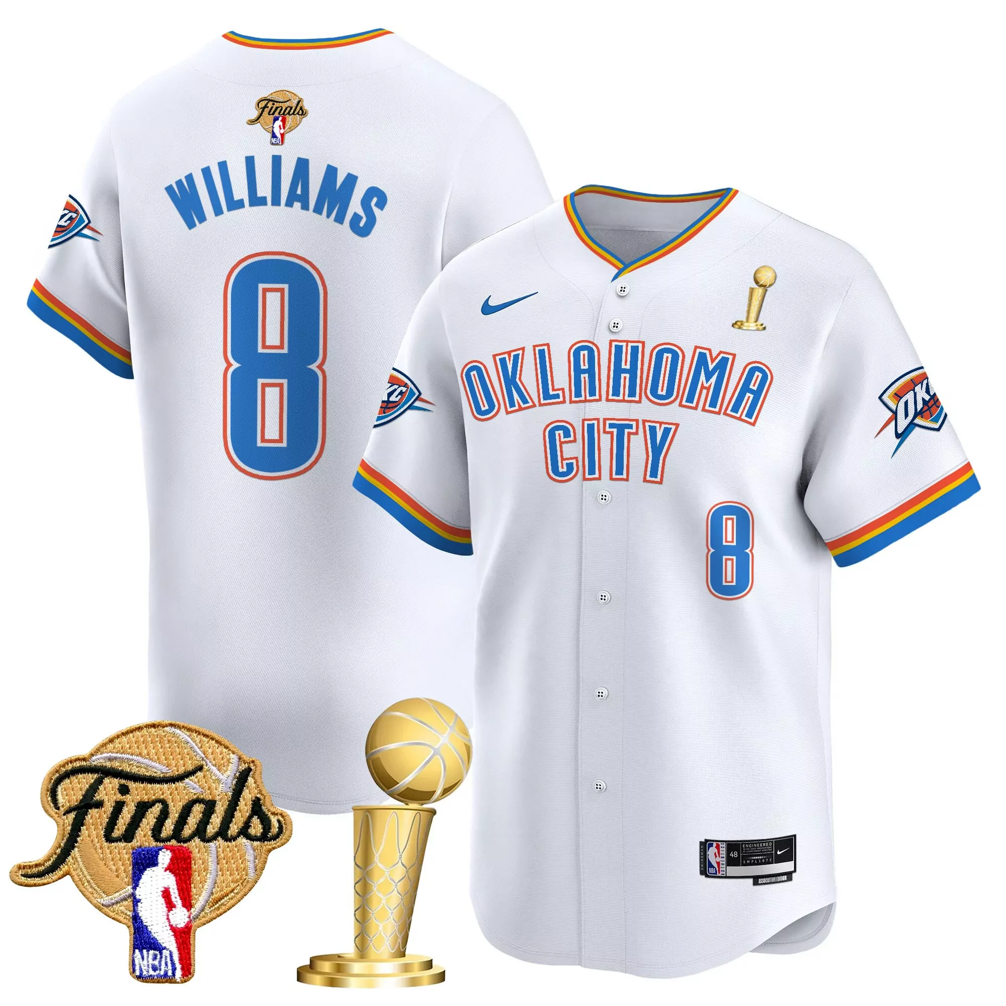 williams 8 men s oklahoma city thunder white vapor jersey embroidered okc patch 2023 1