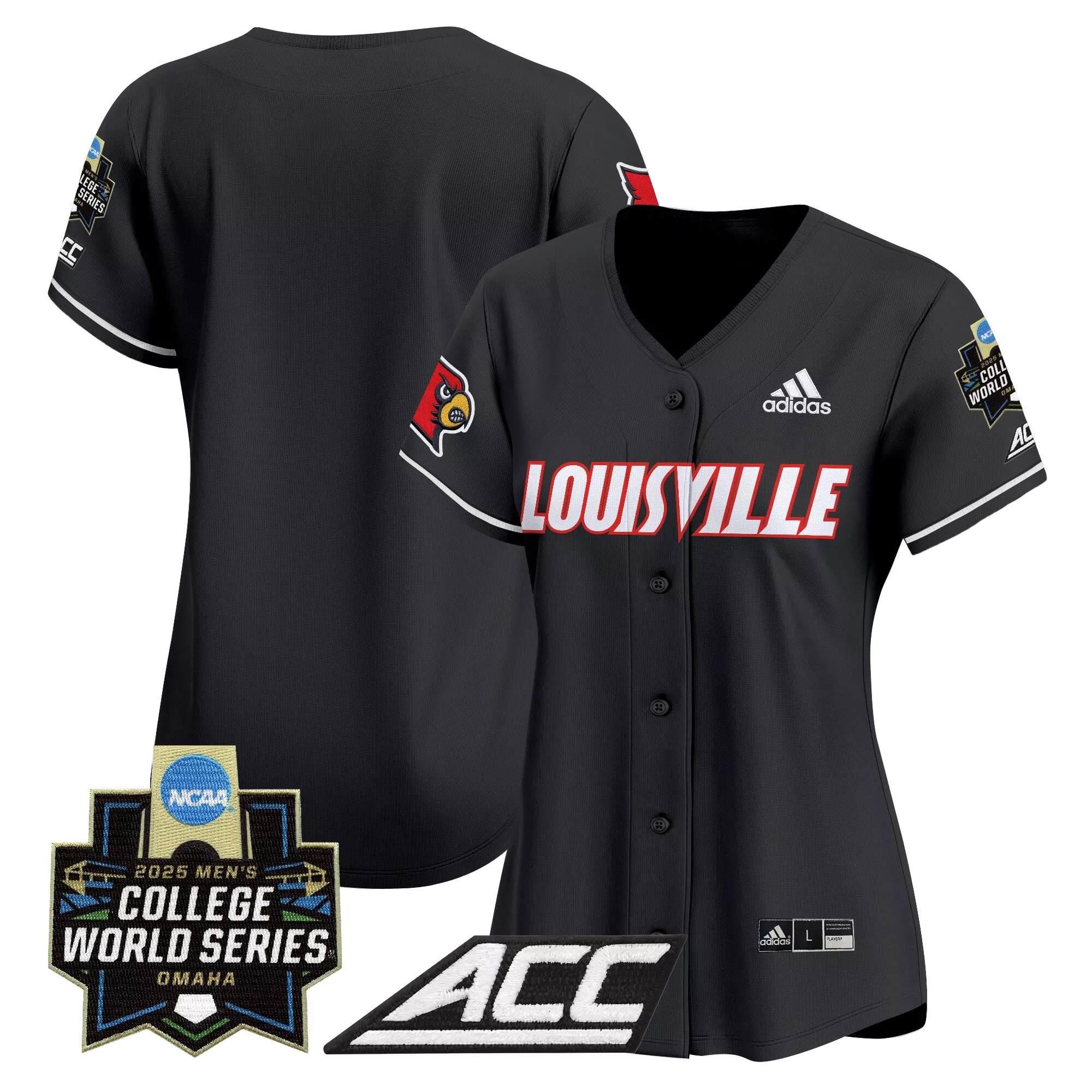 women s louisville cardinals black vapor jersey 2025 college world series acc patch