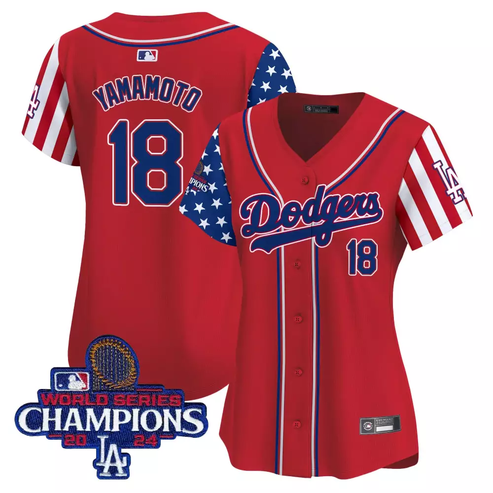 yamamoto 18 women s red dodgers vapor jersey with world series champions patch 2024