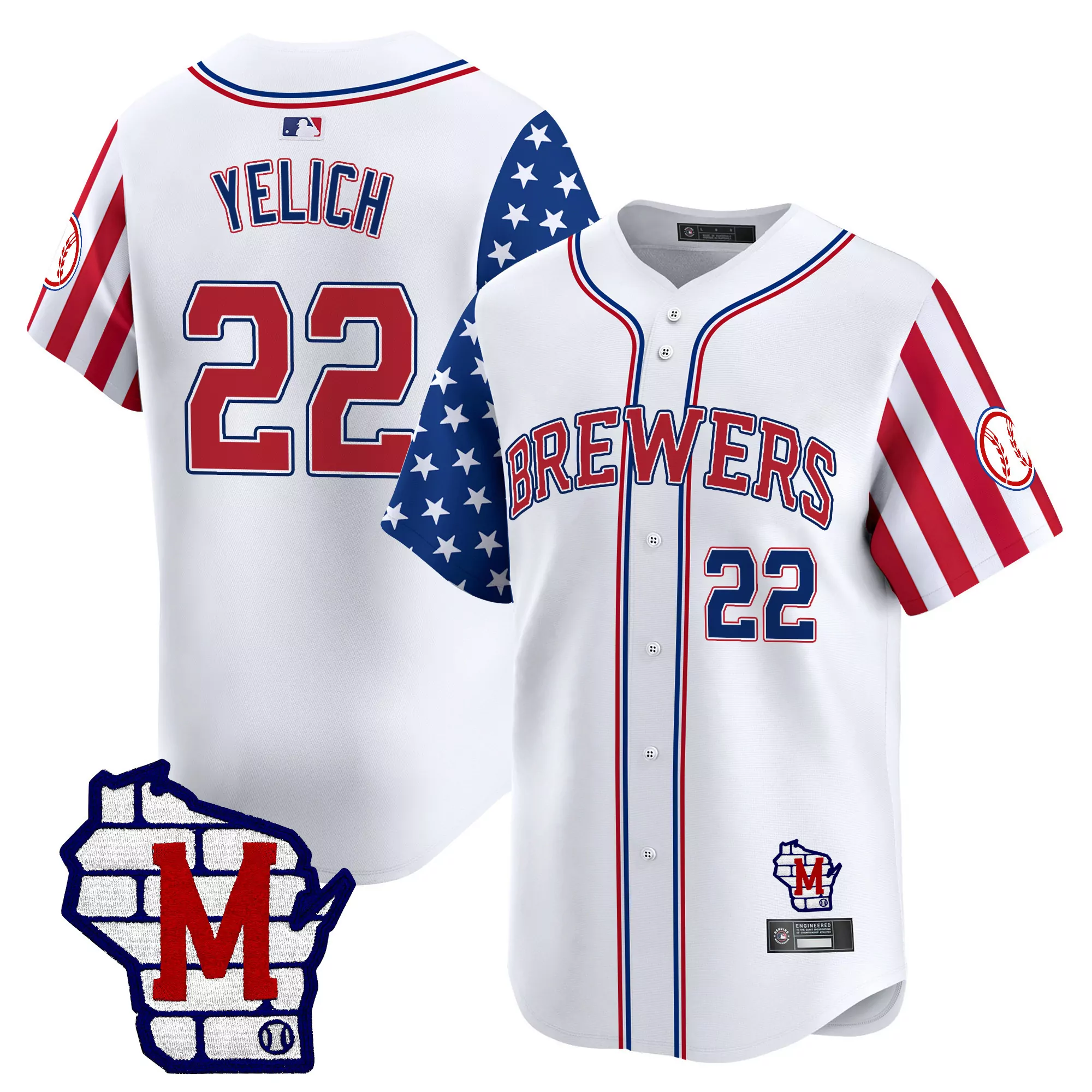 yelich 22 men s stitched vapor jersey milwaukee brewers white independence day 2025 patch