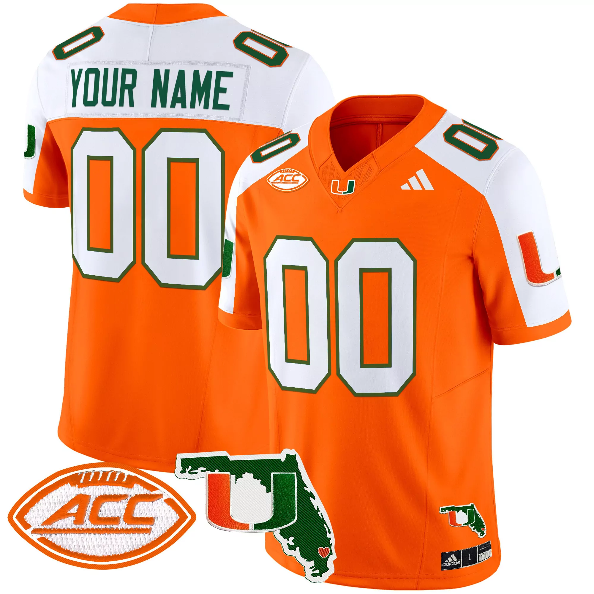 your name 00 men s orange miami hurricanes vapor stitched baseball jersey 2024 with acc patch