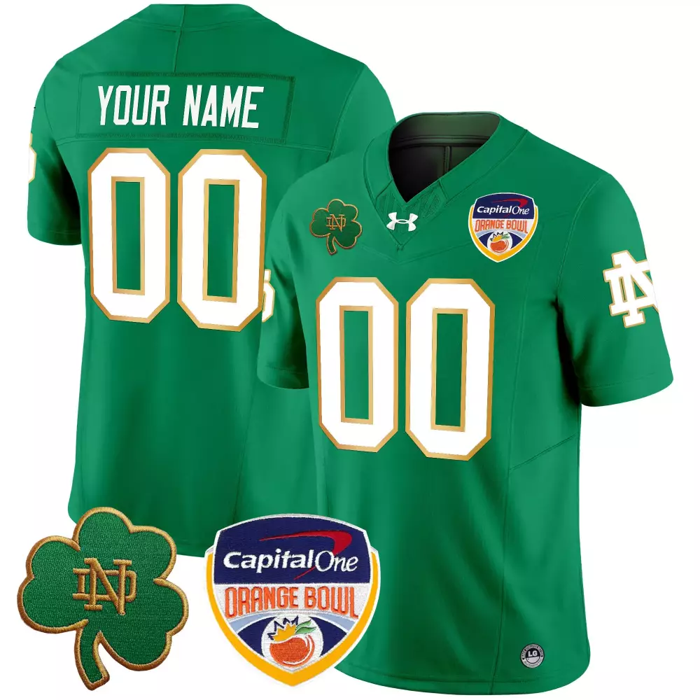 your name 00 men s stitched vapor jersey notre dame fighting irish green orange bowl patch 2024