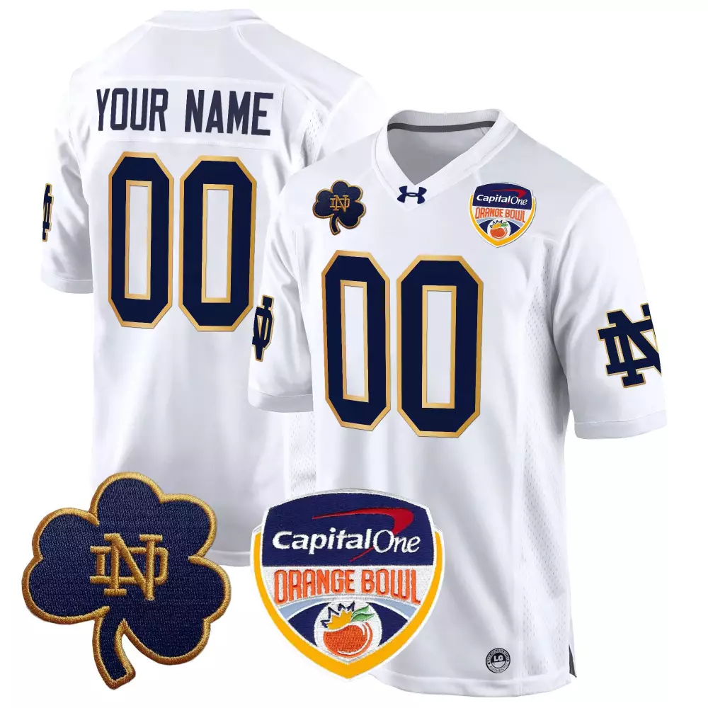 your name 00 men s stitched vapor jersey notre dame fighting irish white orange bowl 2024 patch