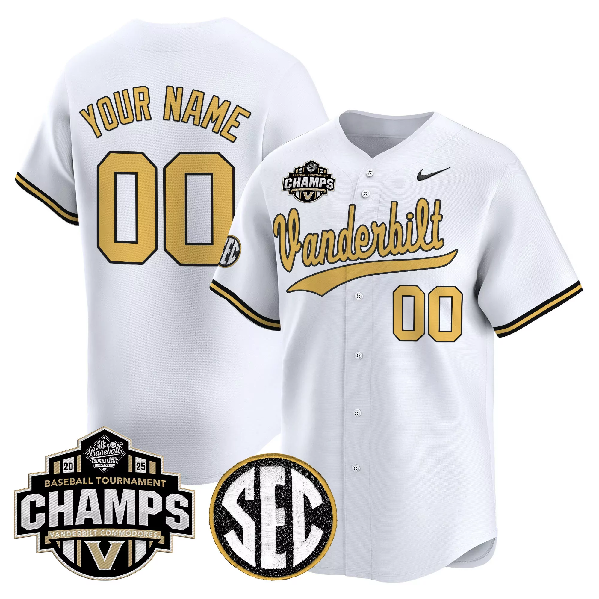 vanderbilt commodores men s vapor stitched jersey 2025 sec champs white
