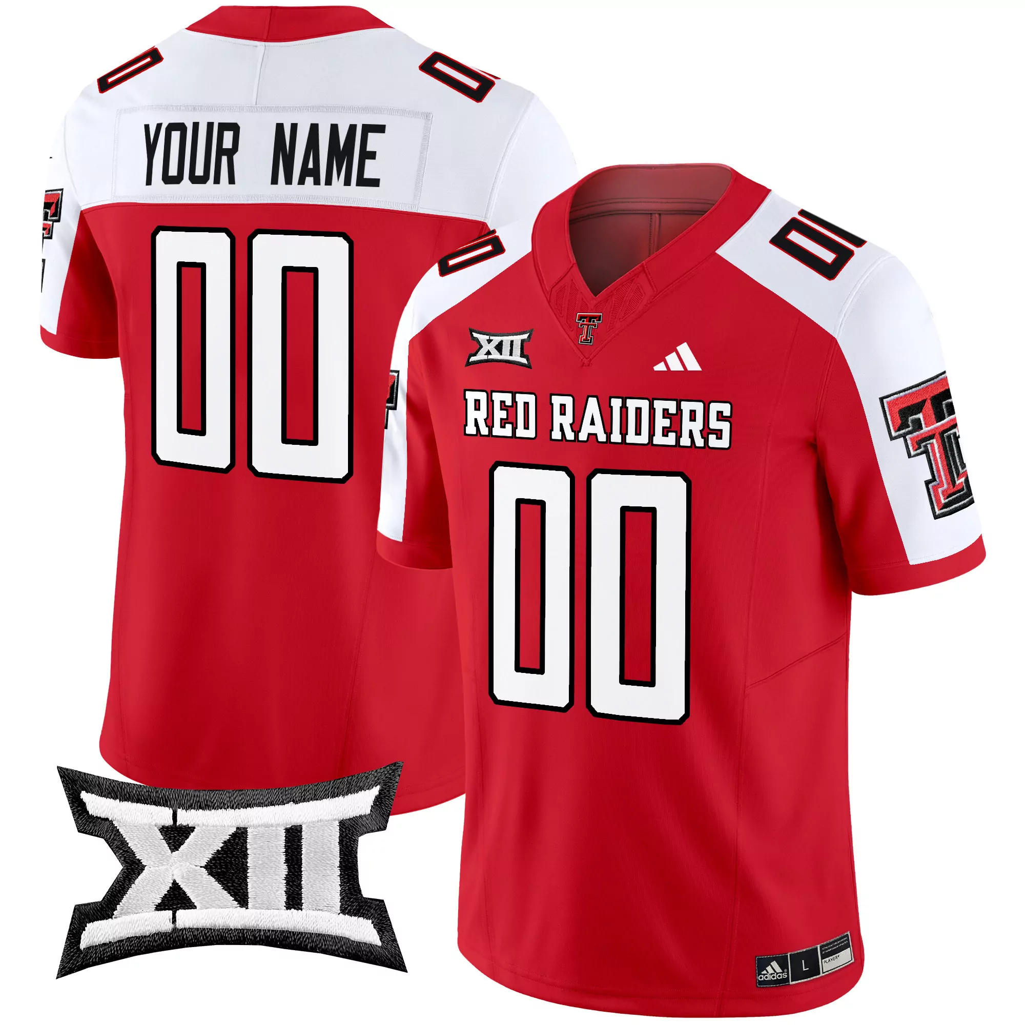 your name 00 men s vapor stitched jersey texas tech red raiders red 2024 xii patch
