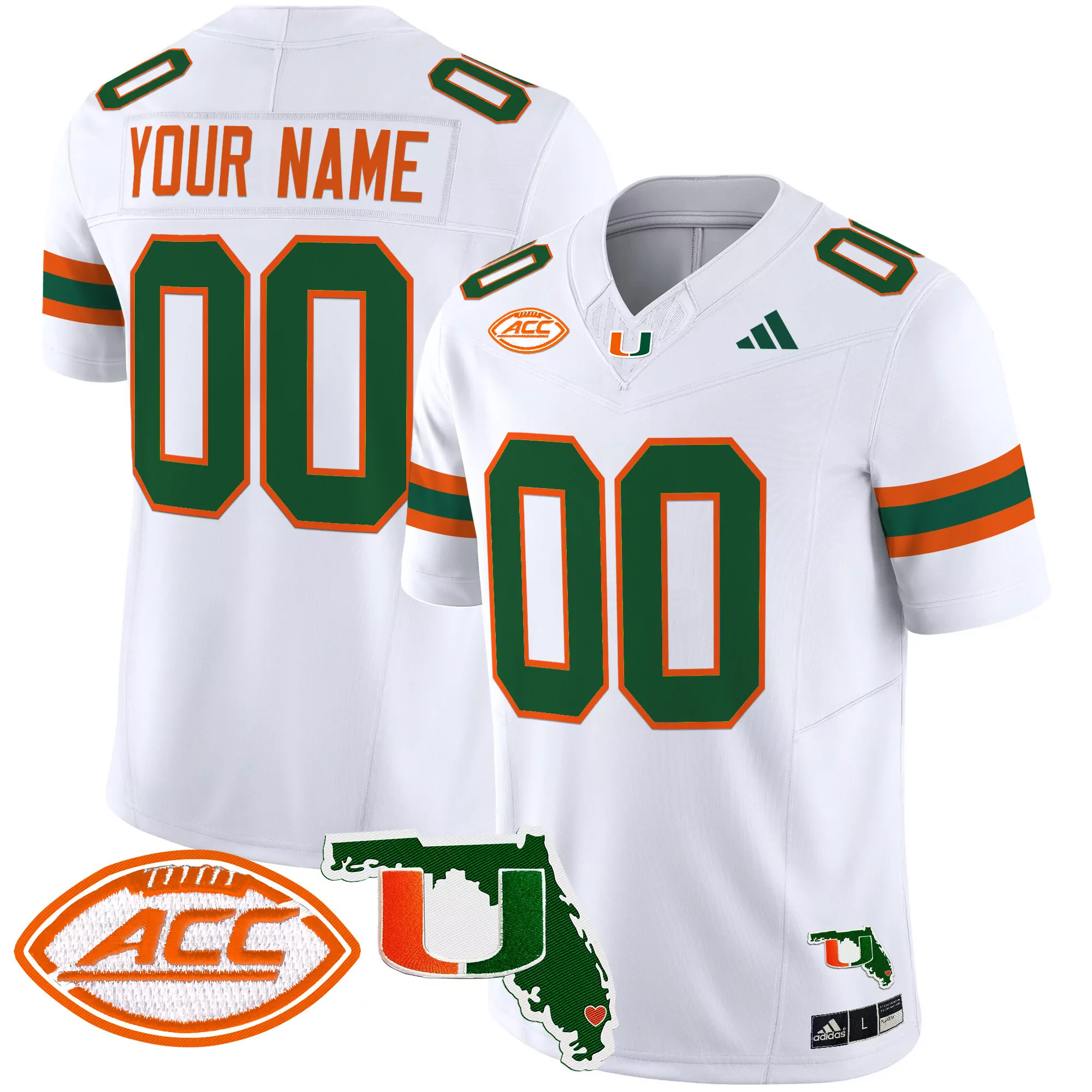 your name 00 miami hurricanes 2025 men s vapor jersey all stitched acc patch white