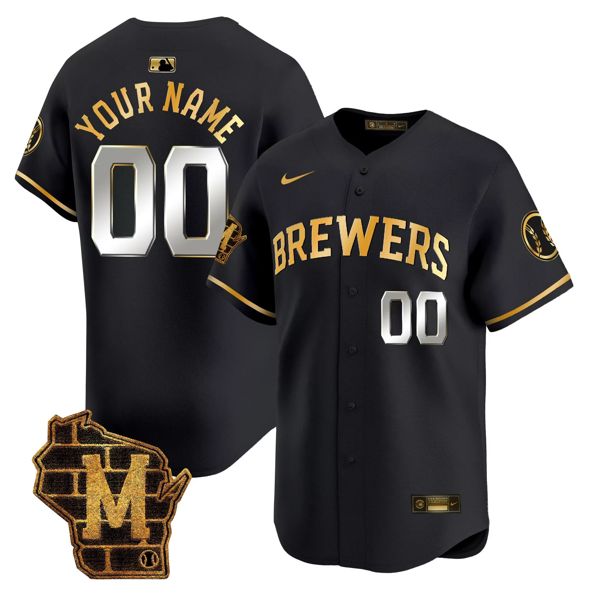 your name 00 milwaukee brewers black vapor jersey with embroidered patch 2023