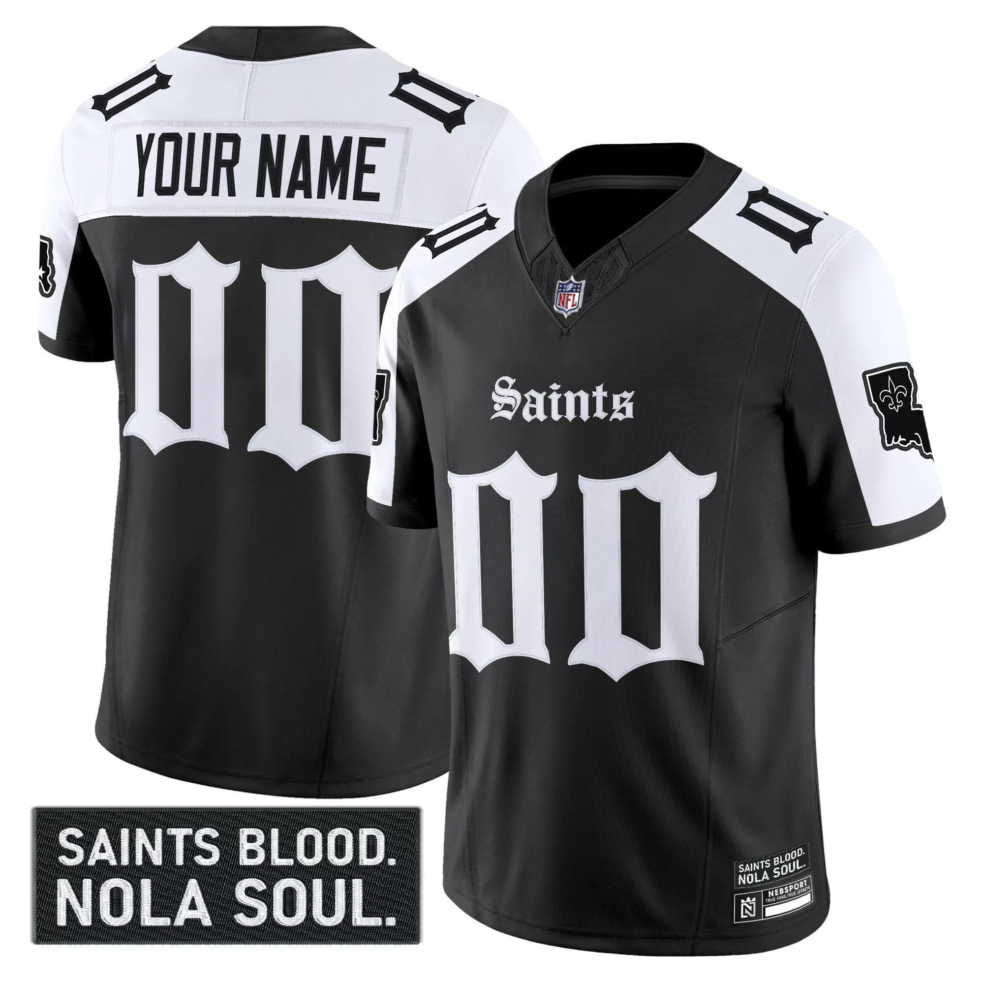 your name 00 new orleans saints black vapor jersey stitched 2023 saints blood patch