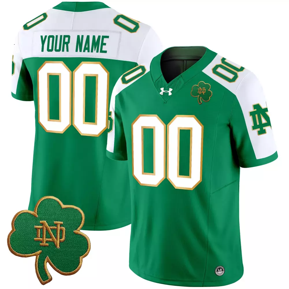 your name 00 notre dame fighting irish green stitched vapor jersey with champions patch 2025