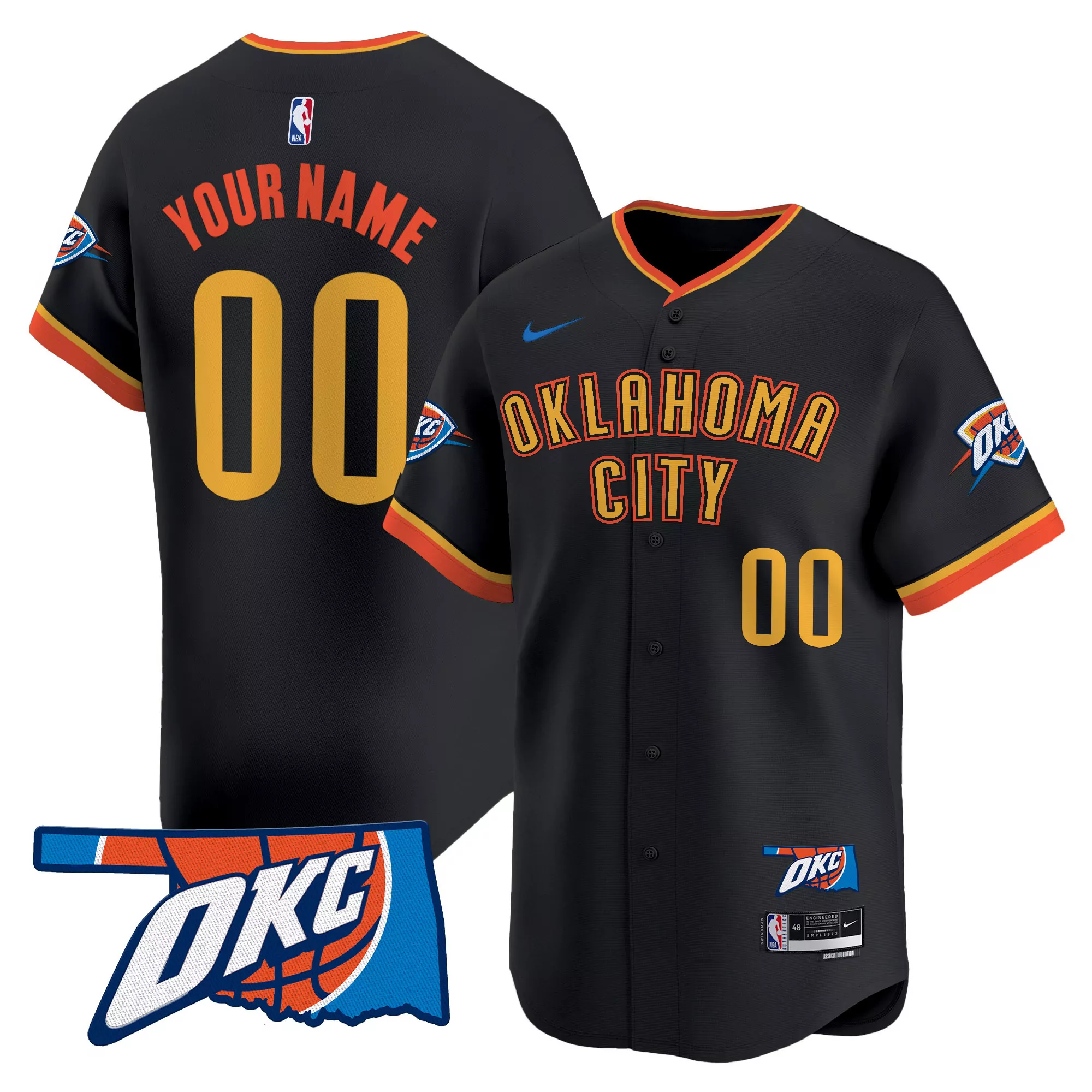your name 00 oklahoma city thunder black vapor jersey all stitched embroidered patch 2023