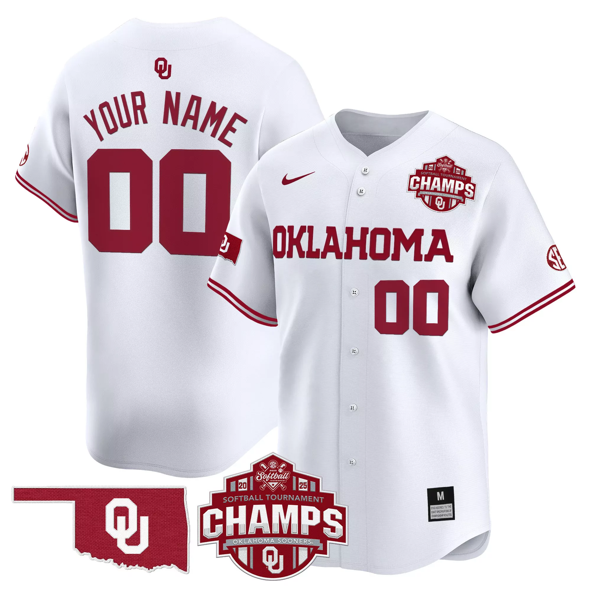 your name 00 oklahoma sooners men s vapor jersey 2024 national champions patch red