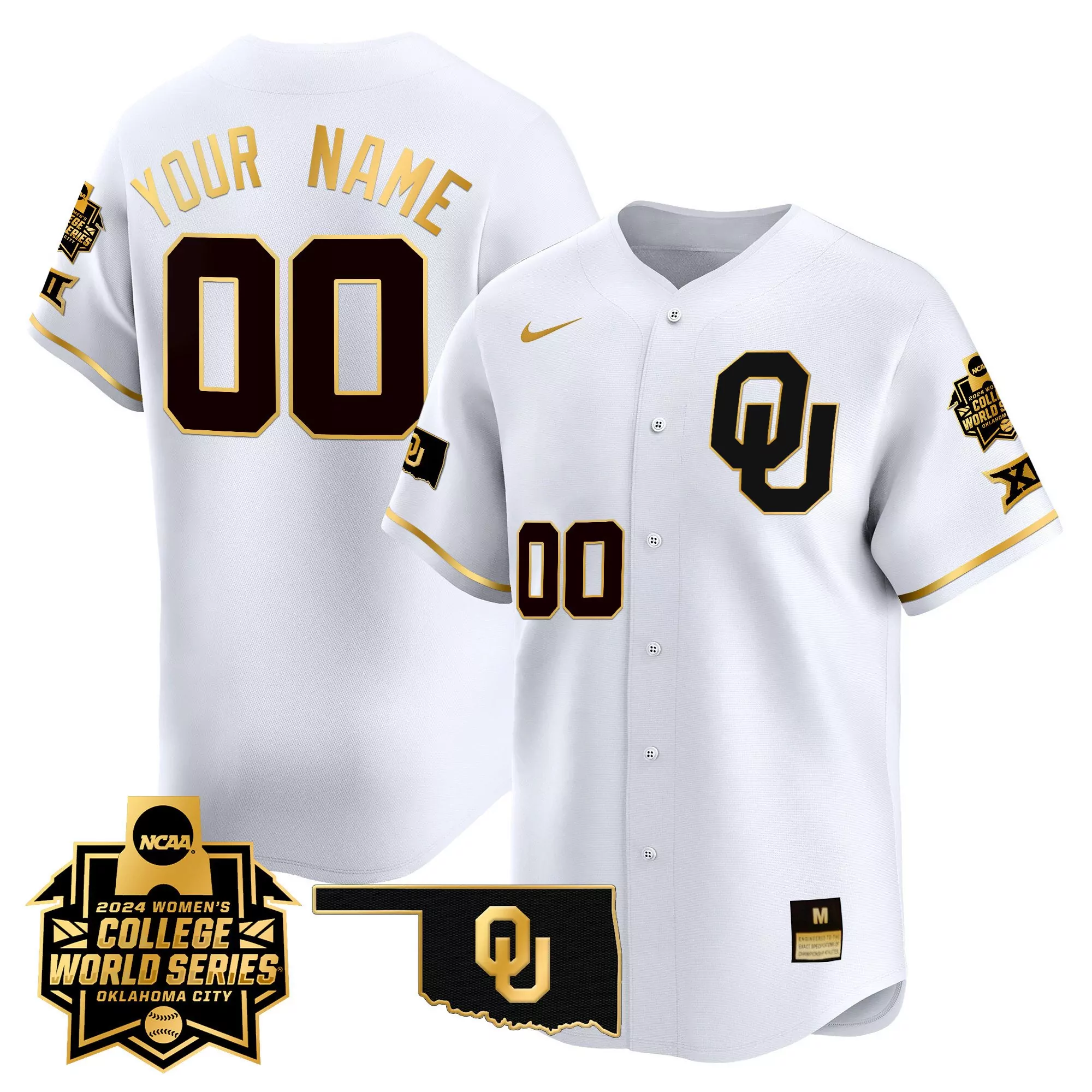 your name 00 oklahoma sooners white vapor jersey with national champions patch 2024