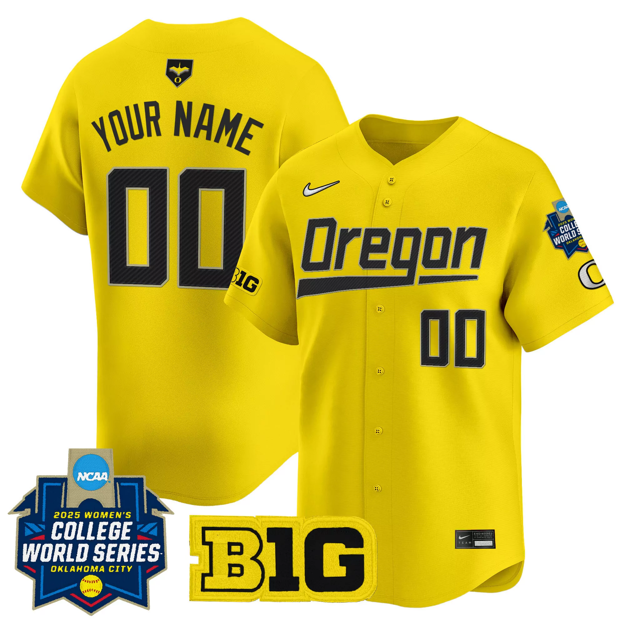 your name 00 oregon ducks women s yellow vapor jersey 2025 wcws b1g patch