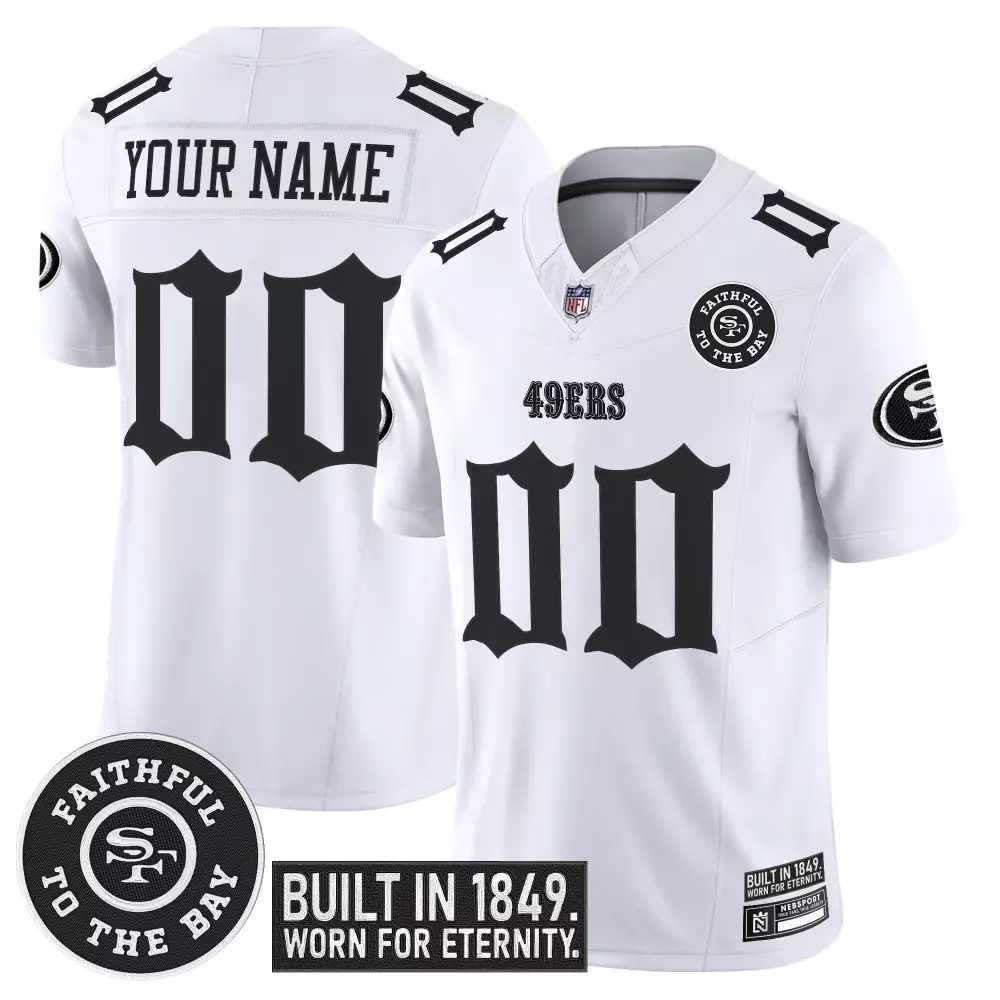 Your Name 00 San Francisco 49ers White Vapor Jersey | Faithful to the Bay Patch 2023 | For Men, Women & Youth
