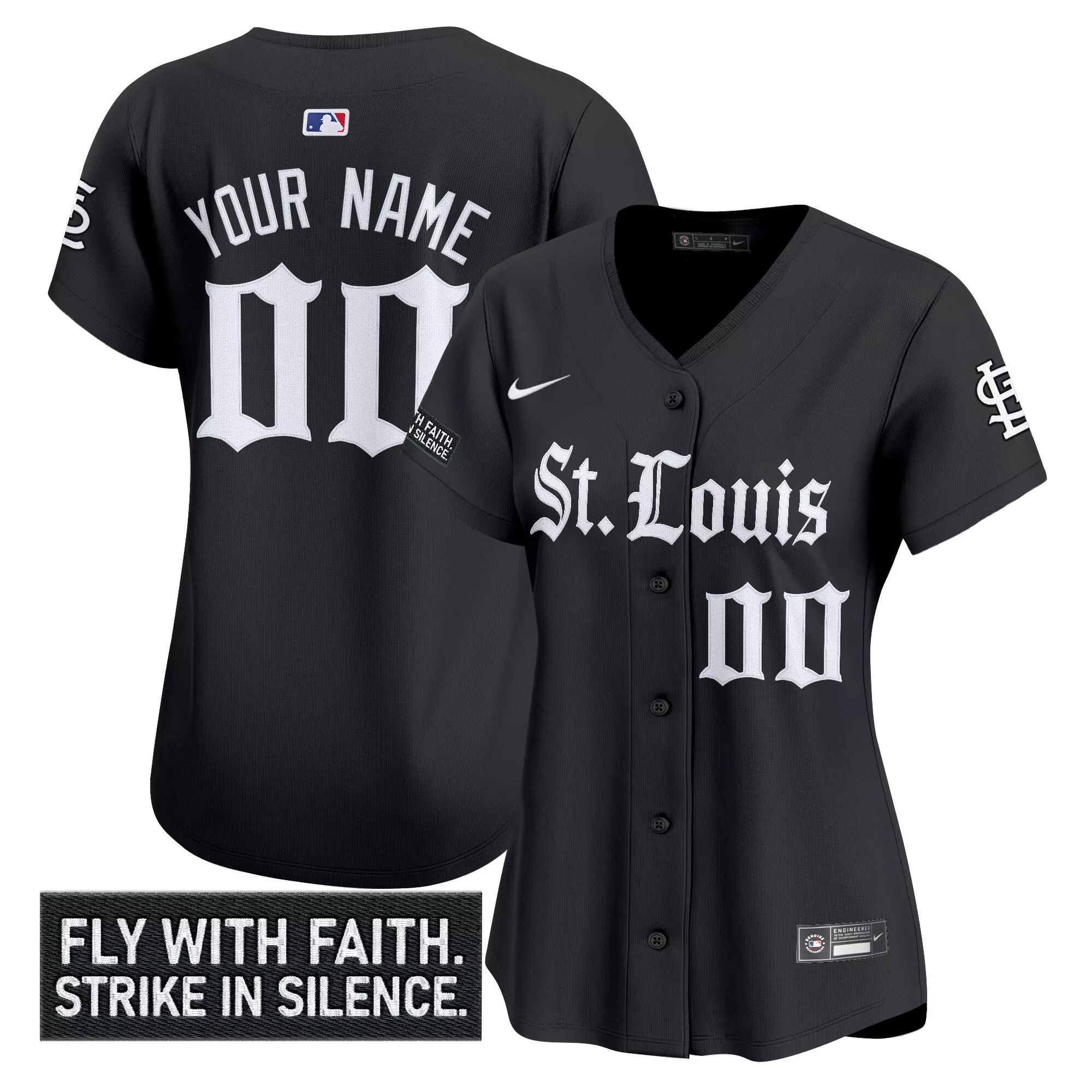 your name 00 st louis cardinals women s vapor jersey black 2023 embroidered patch