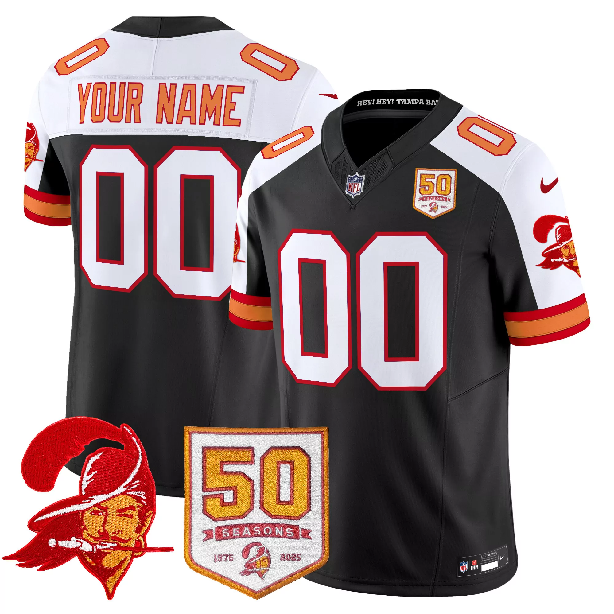 your name 00 tampa bay buccaneers 50 seasons vapor stitched jersey black men s