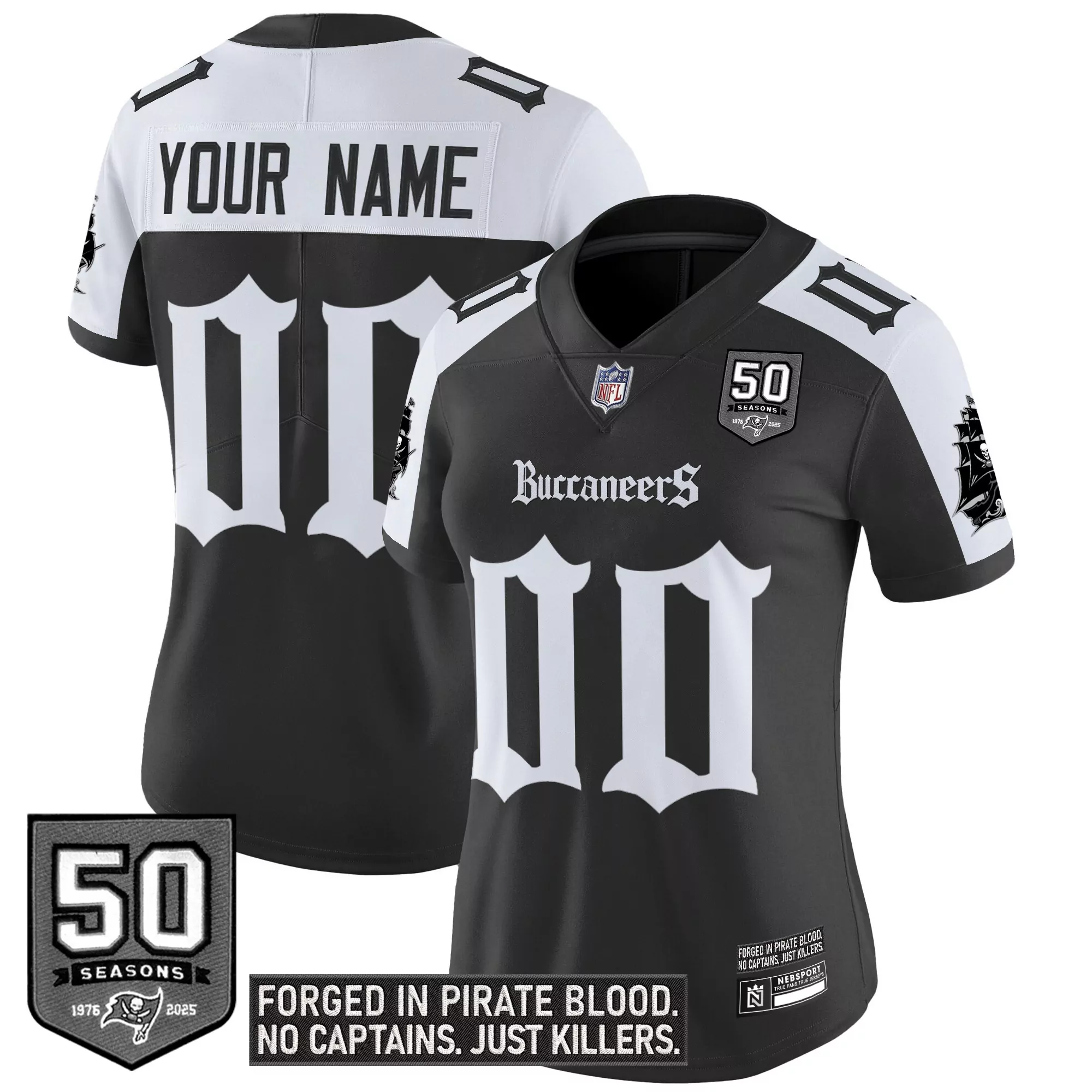 your name 00 tampa bay buccaneers women s black vapor jersey 50 seasons edition 2023