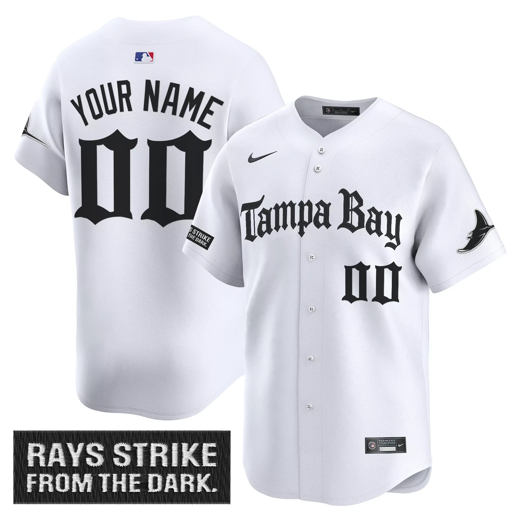your name 00 tampa bay rays white vapor jersey with rays strike from the dark patch 2023