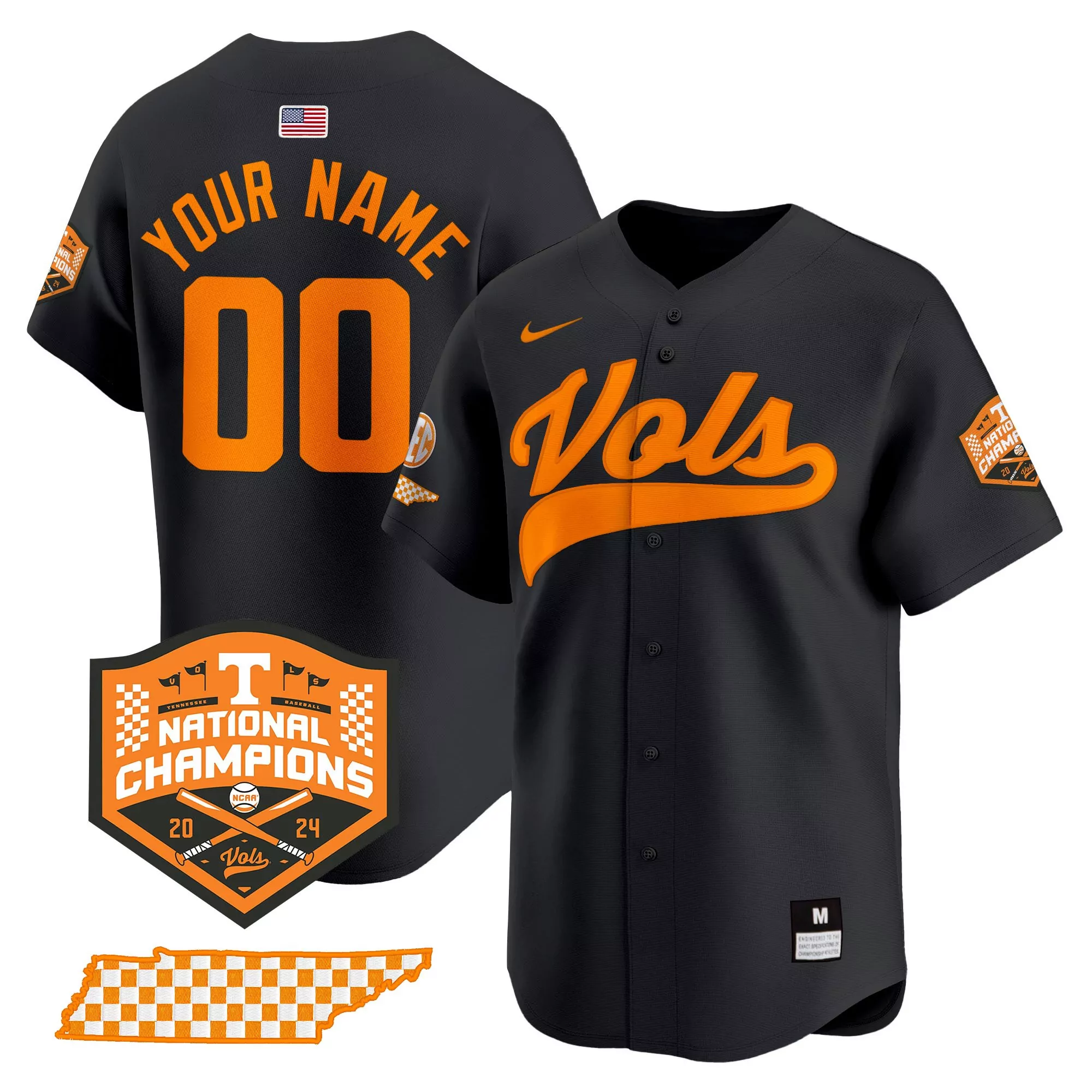 your name 00 orange stitched vapor jersey tennessee volunteers 2025 sec embroidered patch